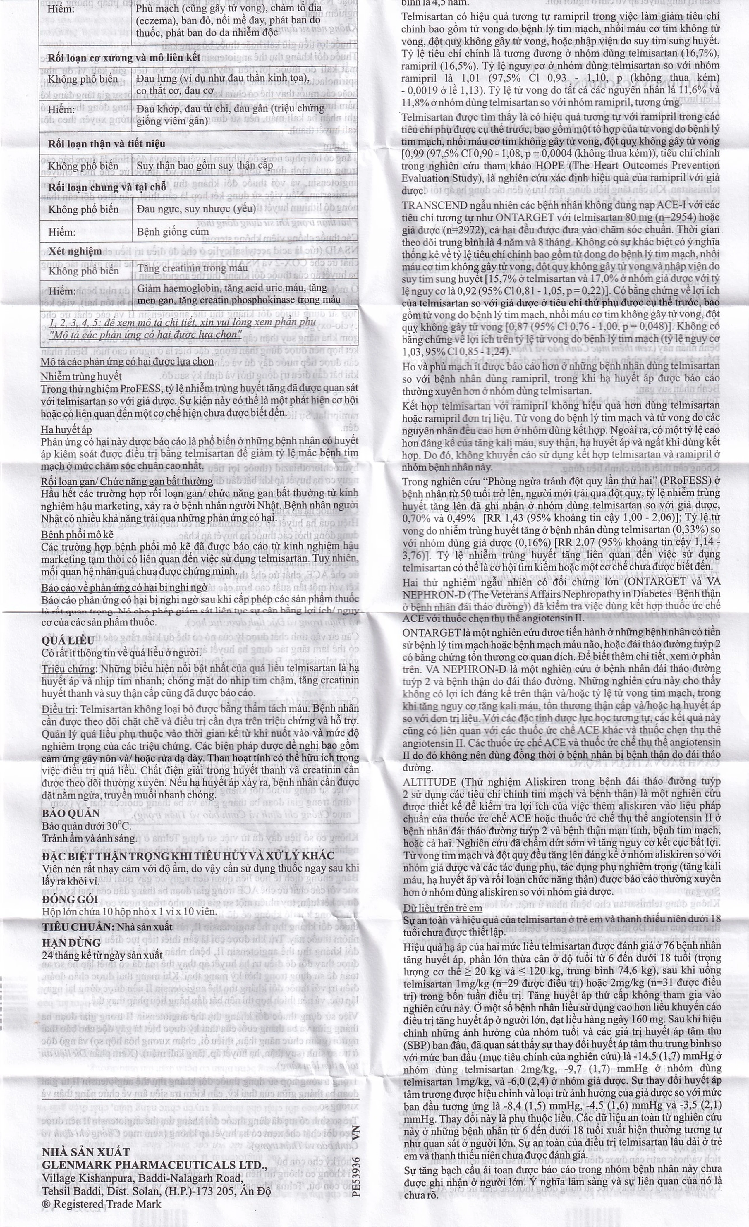 Thuốc Telma 20 Glenmark điều trị tăng huyết áp vô căn (1 vỉ x 10 viên)