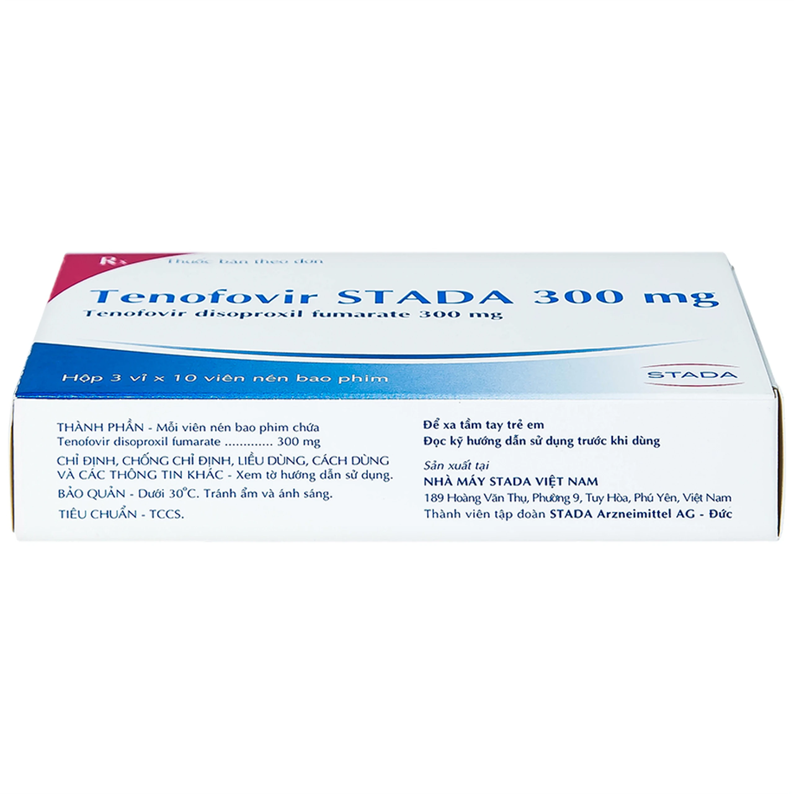 Thuốc Tenofovir STADA 300mg điều trị nhiễm HIV-1, viêm gan B (3 vỉ x 10 viên) 