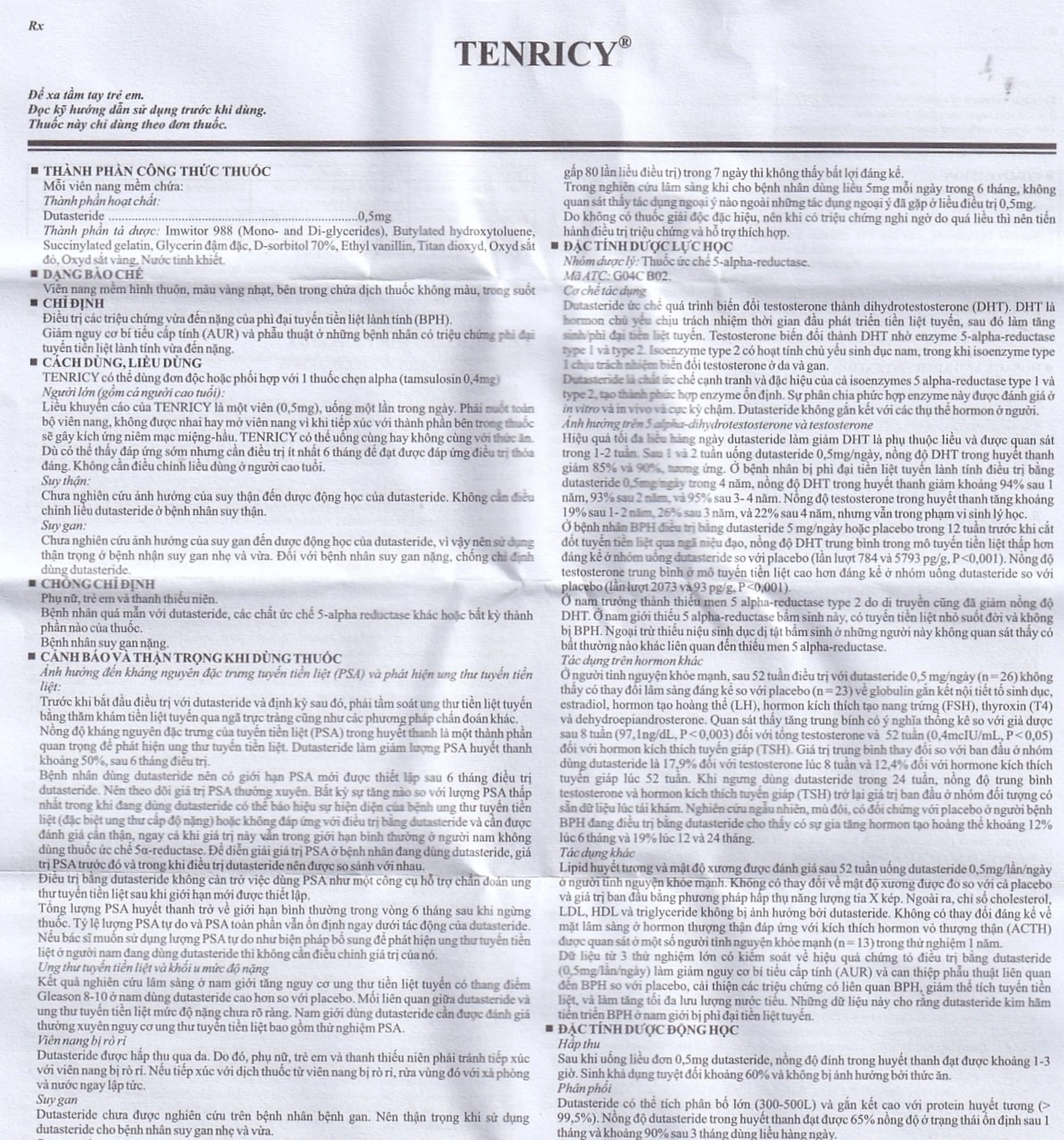 Thuốc Tenricy 0.5mg Phil điều trị triệu chứng phì đại tuyến tiền liệt lành tính (3 vỉ x 10 viên)