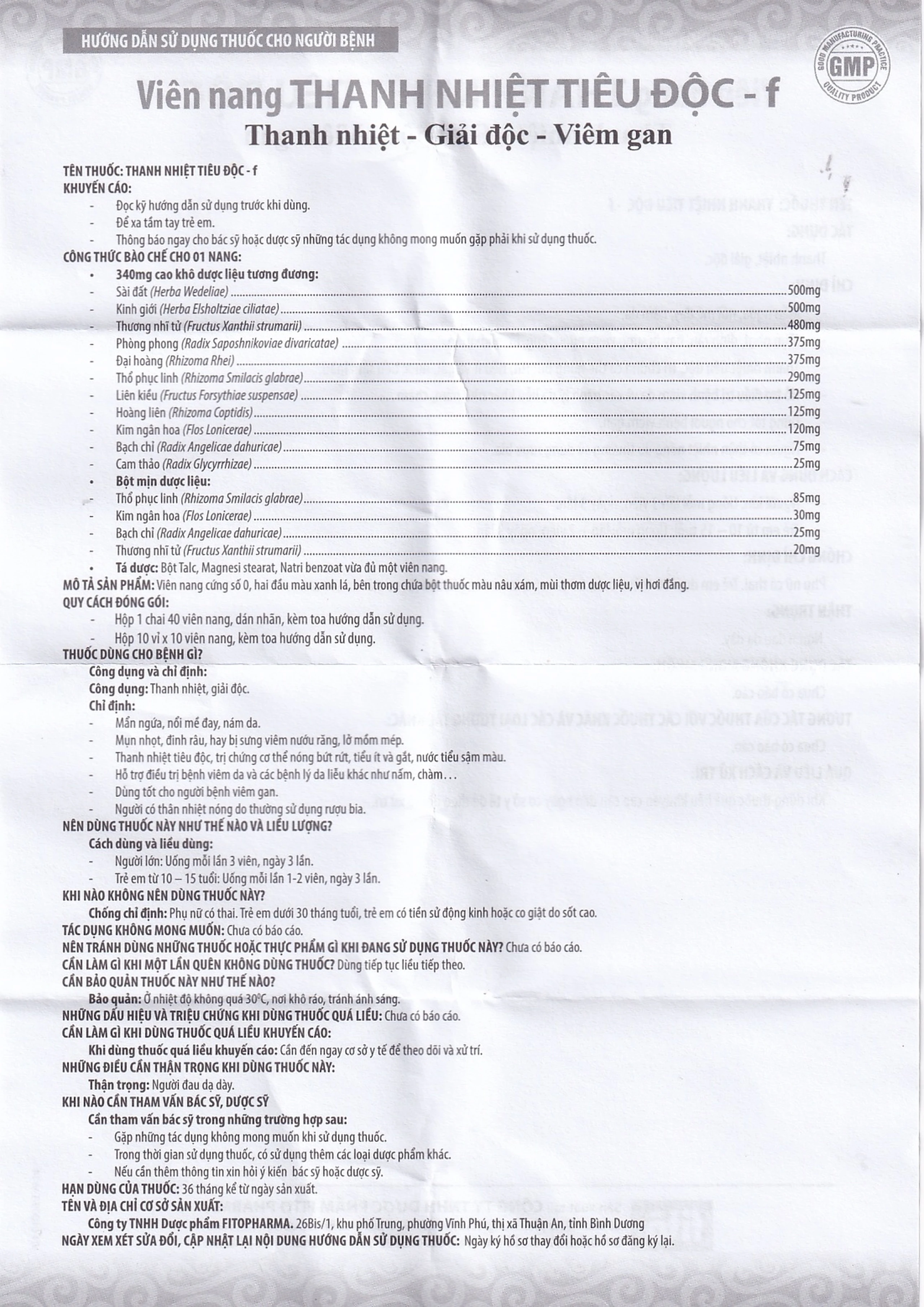 Thuốc Thanh Nhiệt Tiêu Độc-F điều trị mẩn ngứa, mày đay (40 viên)