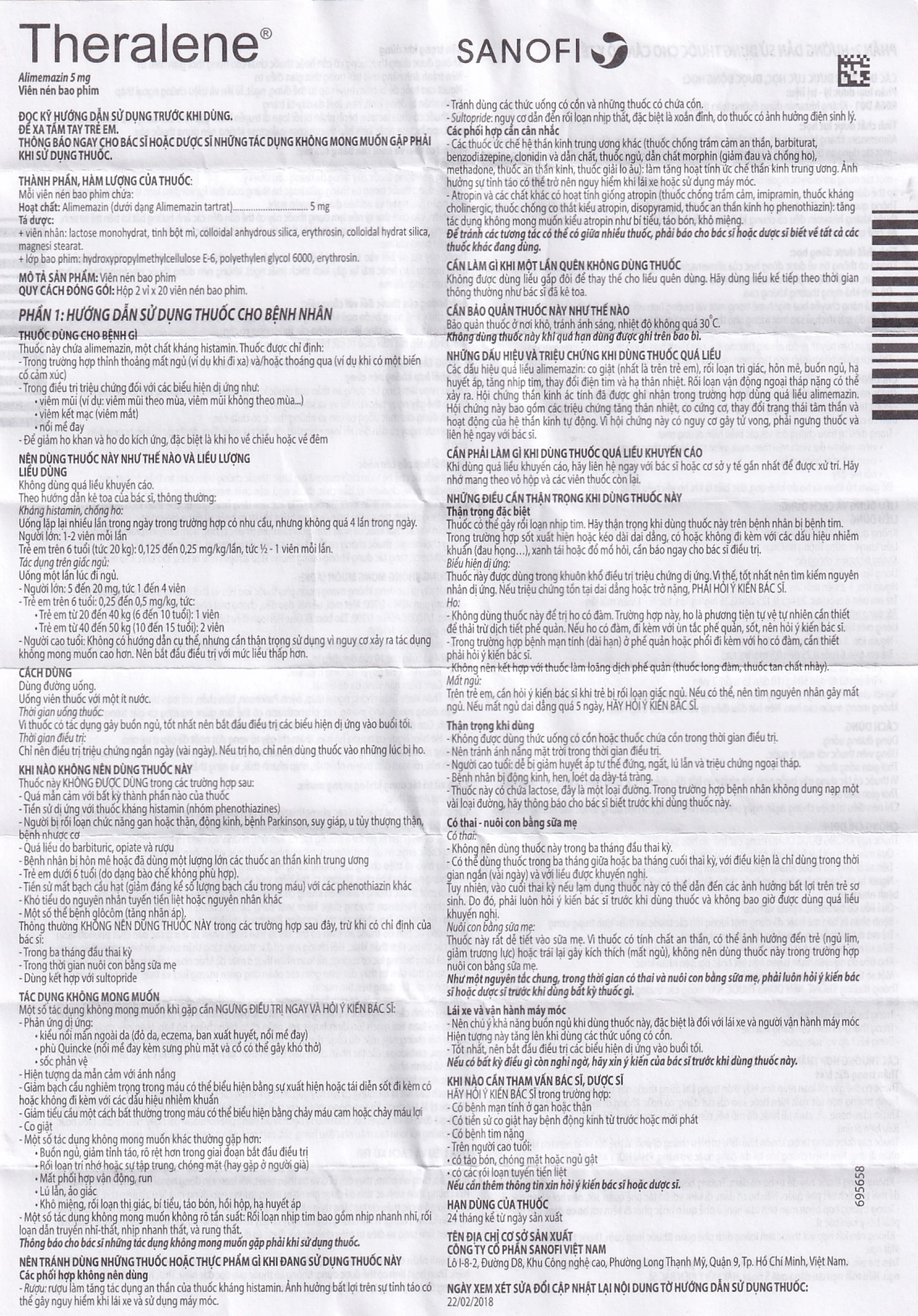 Thuốc Theralene Sanofi hỗ trợ điều trị các triệu chứng viêm mũi dị ứng, mày đay (40 viên)