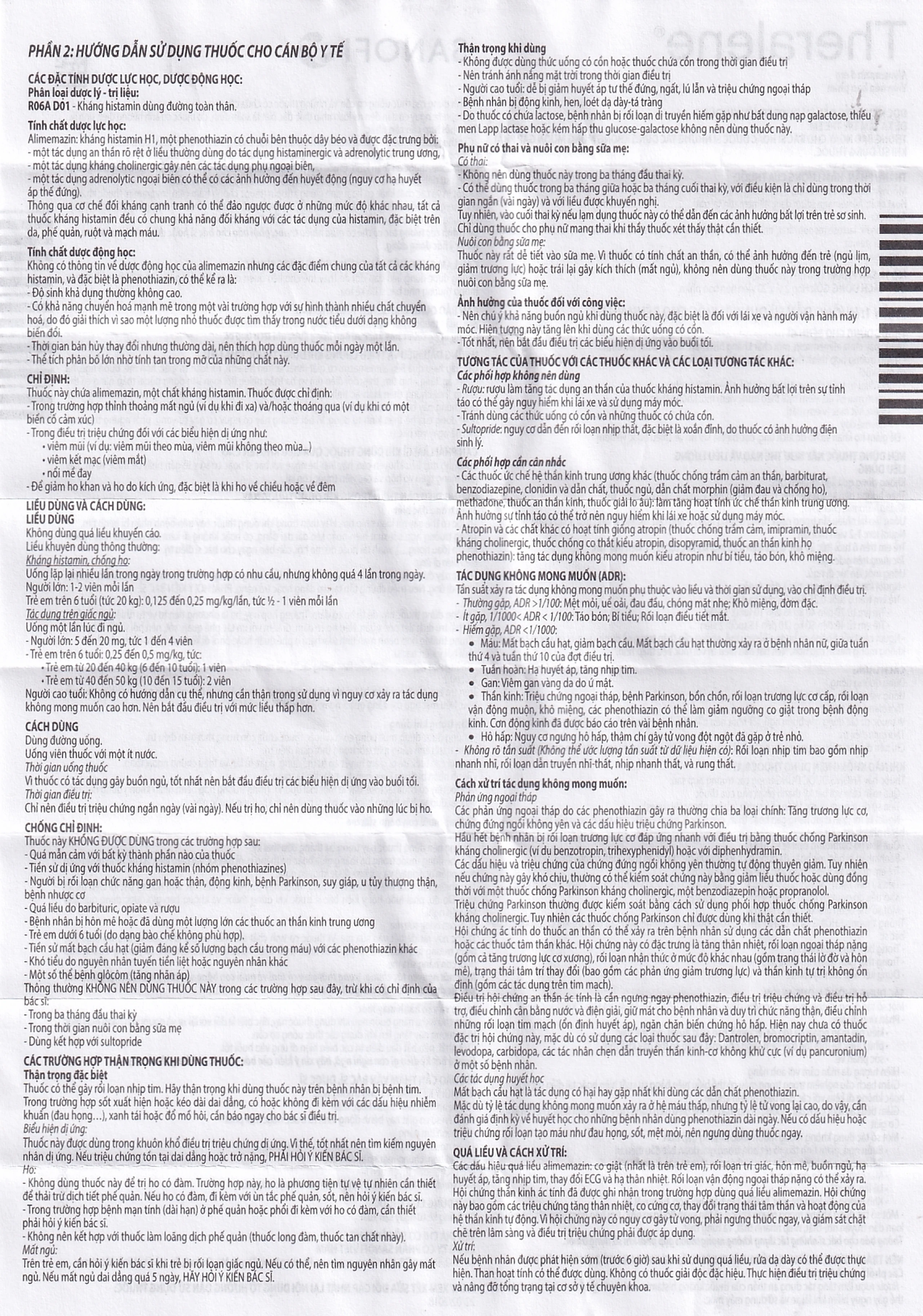 Thuốc Theralene Sanofi hỗ trợ điều trị các triệu chứng viêm mũi dị ứng, mày đay (40 viên)