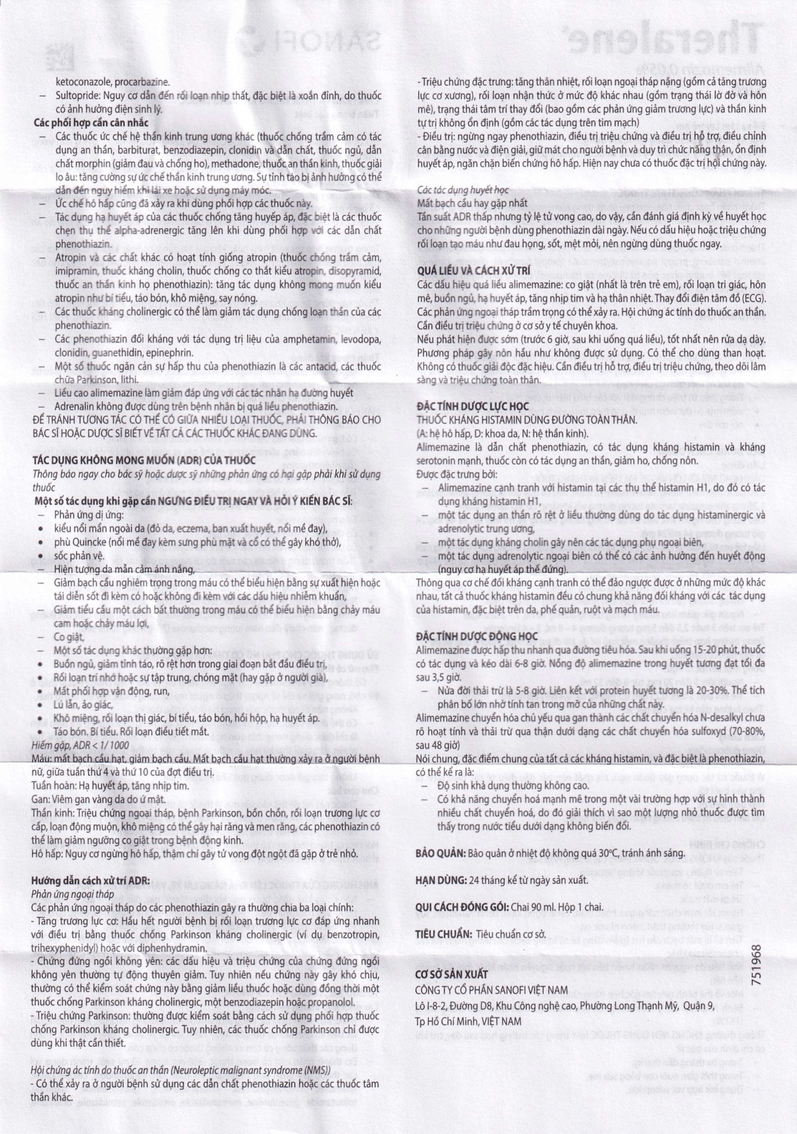 Siro Theralene Sanofi điều trị mất ngủ, viêm mũi (90ml)