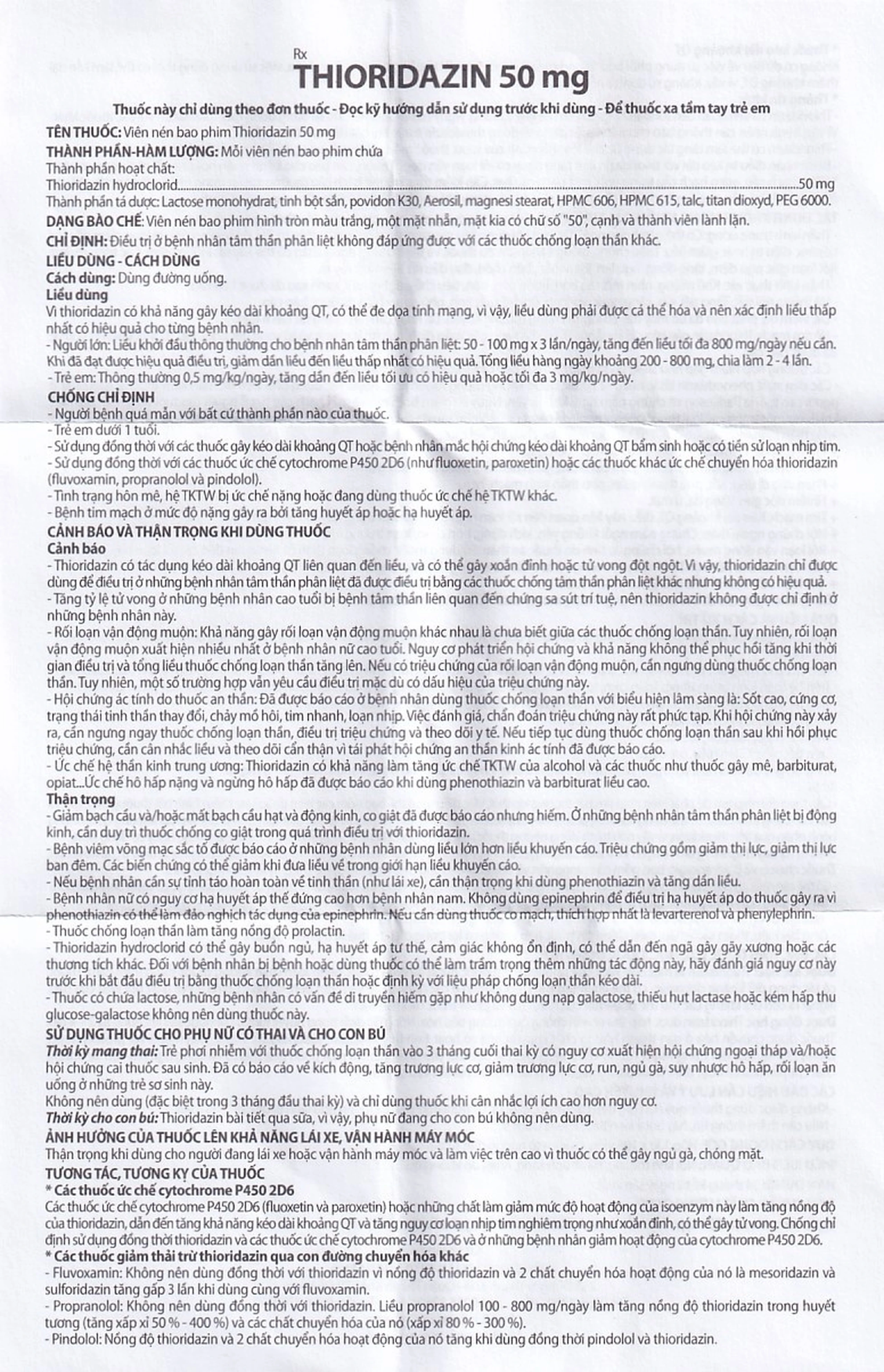Thuốc Thioridazin 50mg Danapha điều trị bệnh tâm thần phân liệt (100 viên)