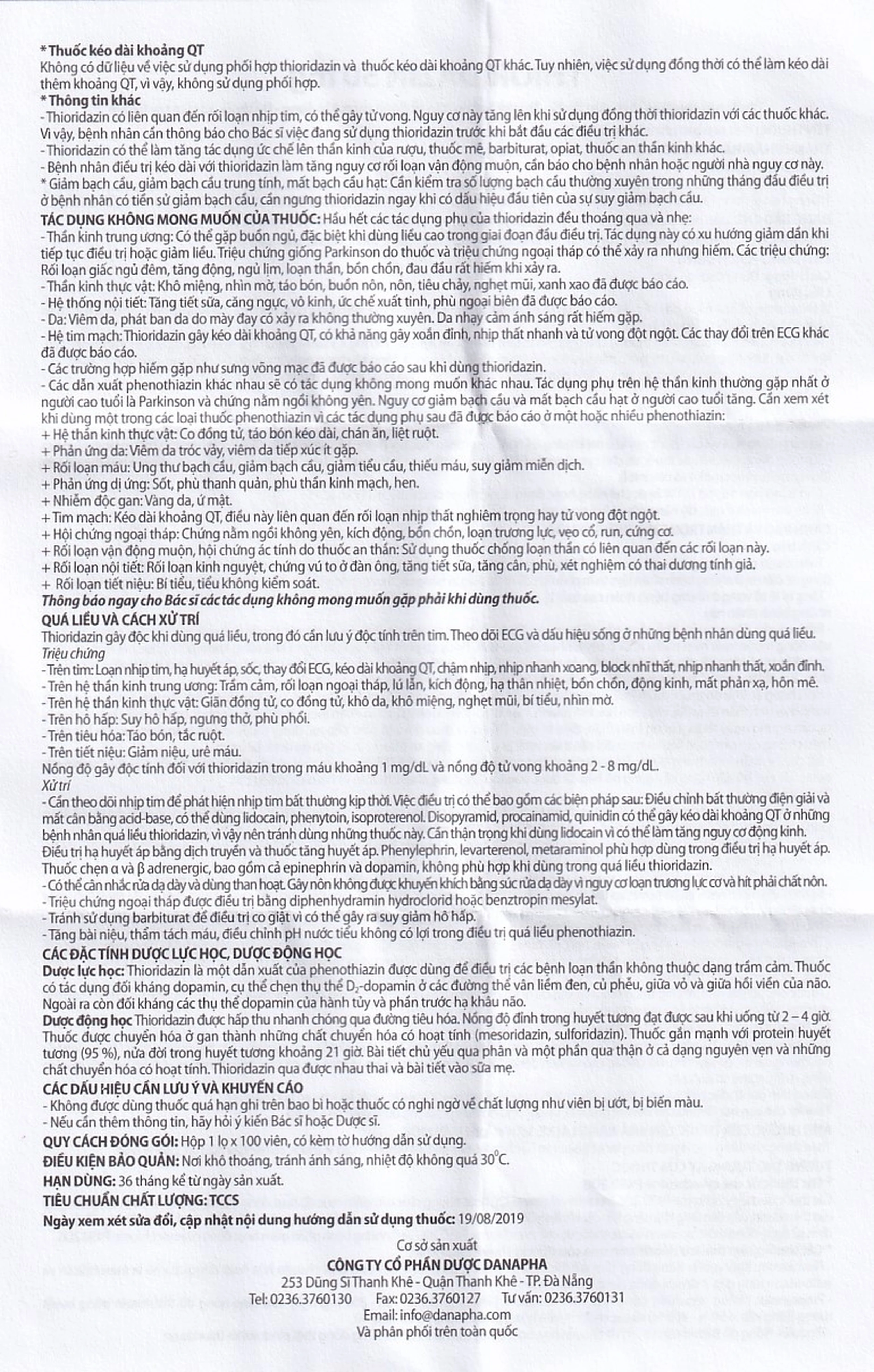 Thuốc Thioridazin 50mg Danapha điều trị bệnh tâm thần phân liệt (100 viên)
