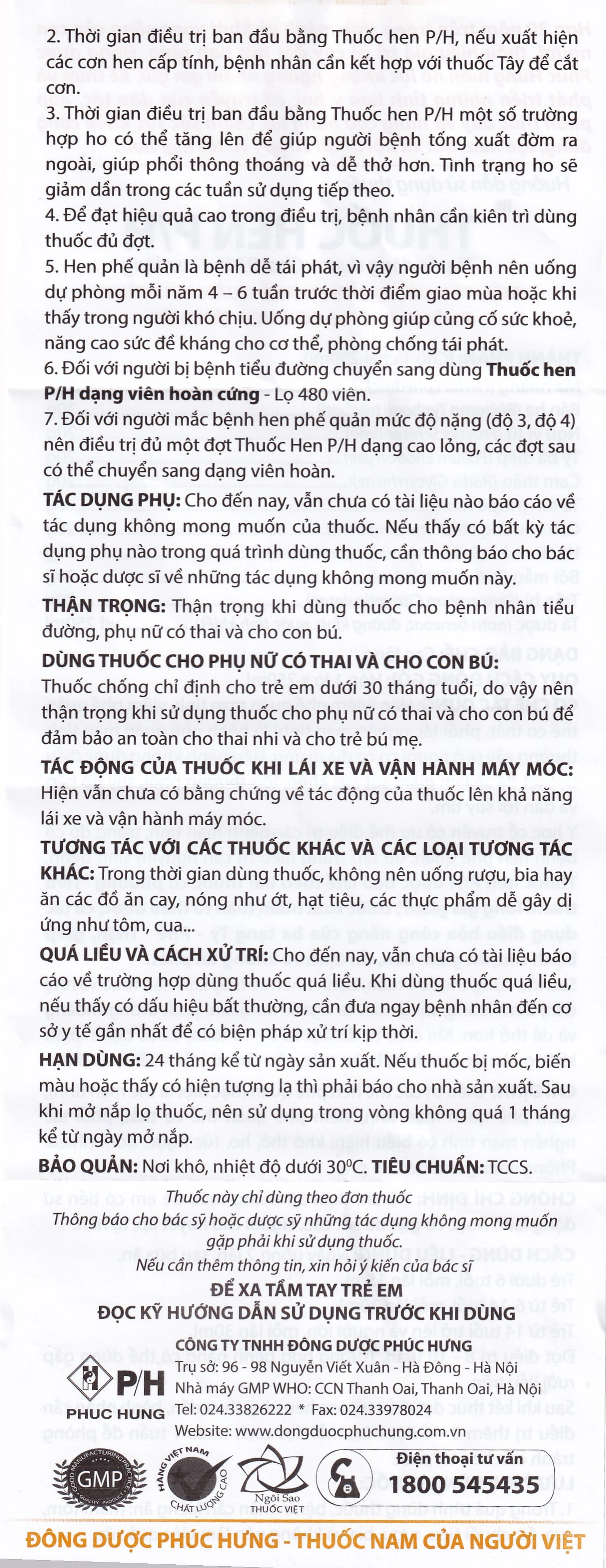 Cao lỏng thuốc hen P/H điều trị các thể hen phế quản (250ml)