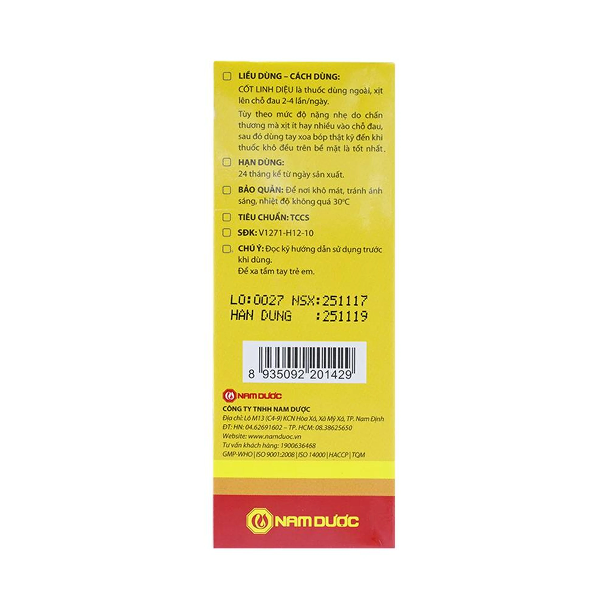 Thuốc xịt Cốt Linh Diệu Nam Dược giảm sưng đau, nhức mỏi cơ, xương khớp (50ml)