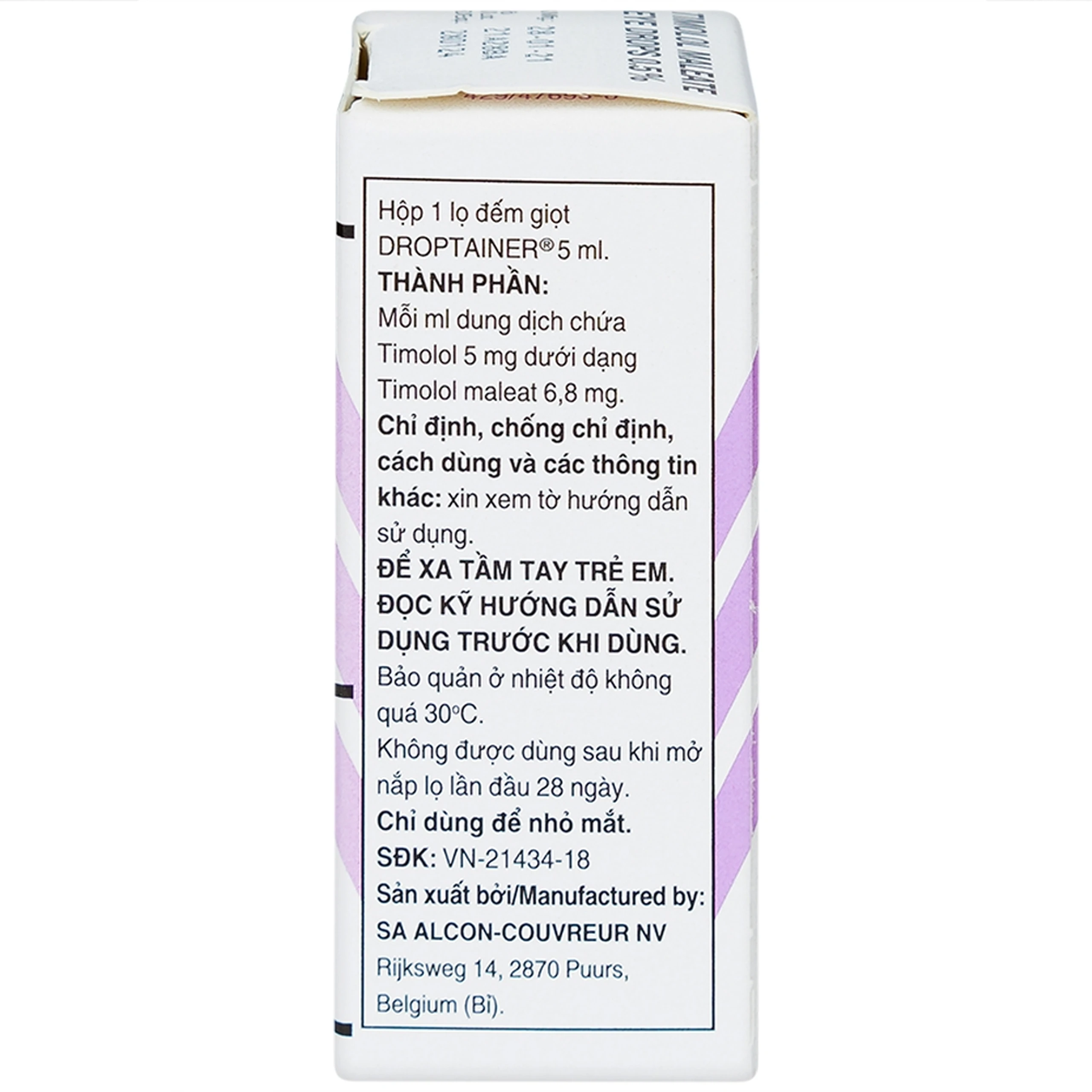 Dung dịch nhỏ mắt Timolol Maleate Eye Drops 0.5% Alcon điều trị tăng nhãn áp (5ml)