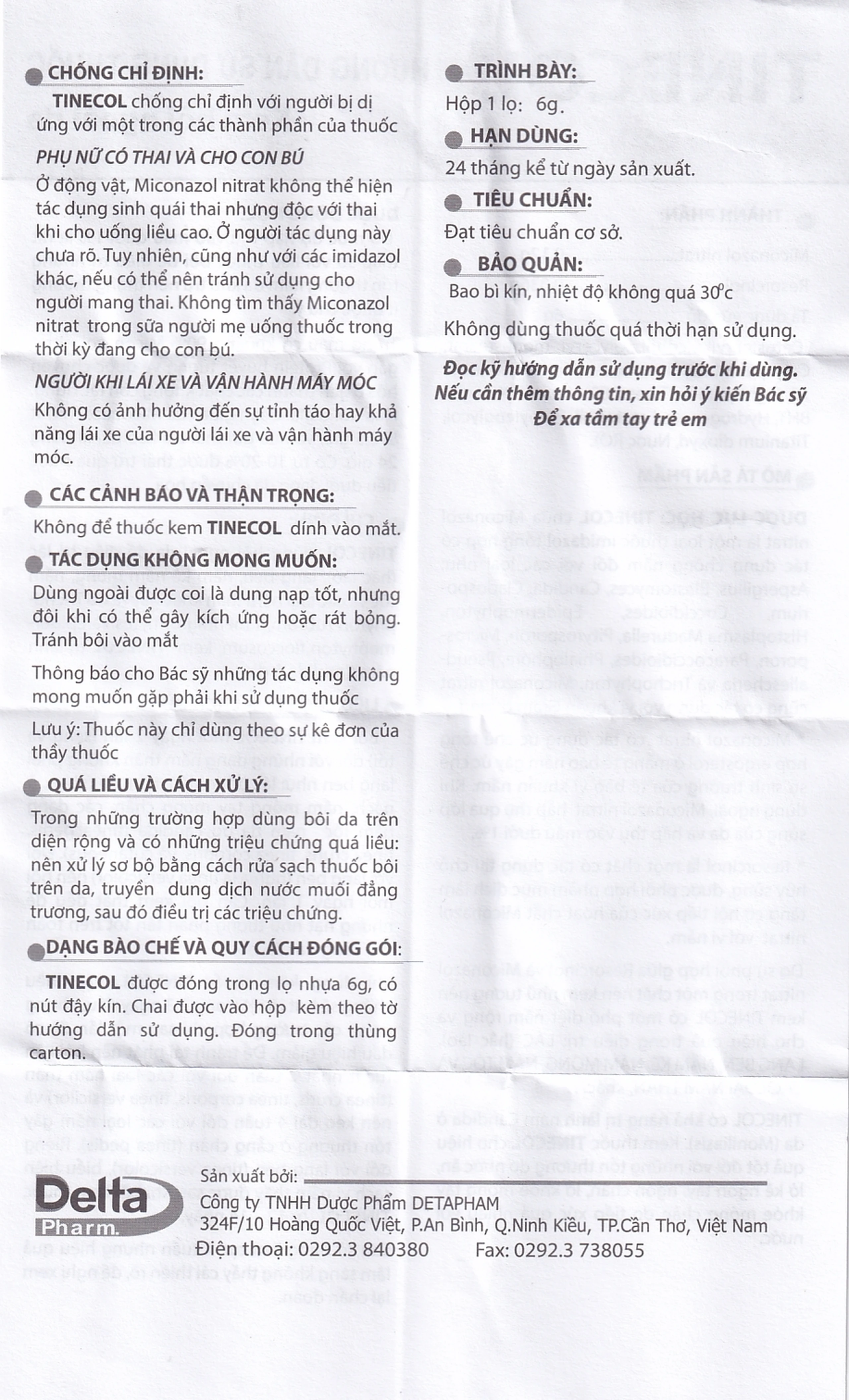 Kem bôi ngoài da Tinecol Deltapharm điều trị lác, lang ben (6g)