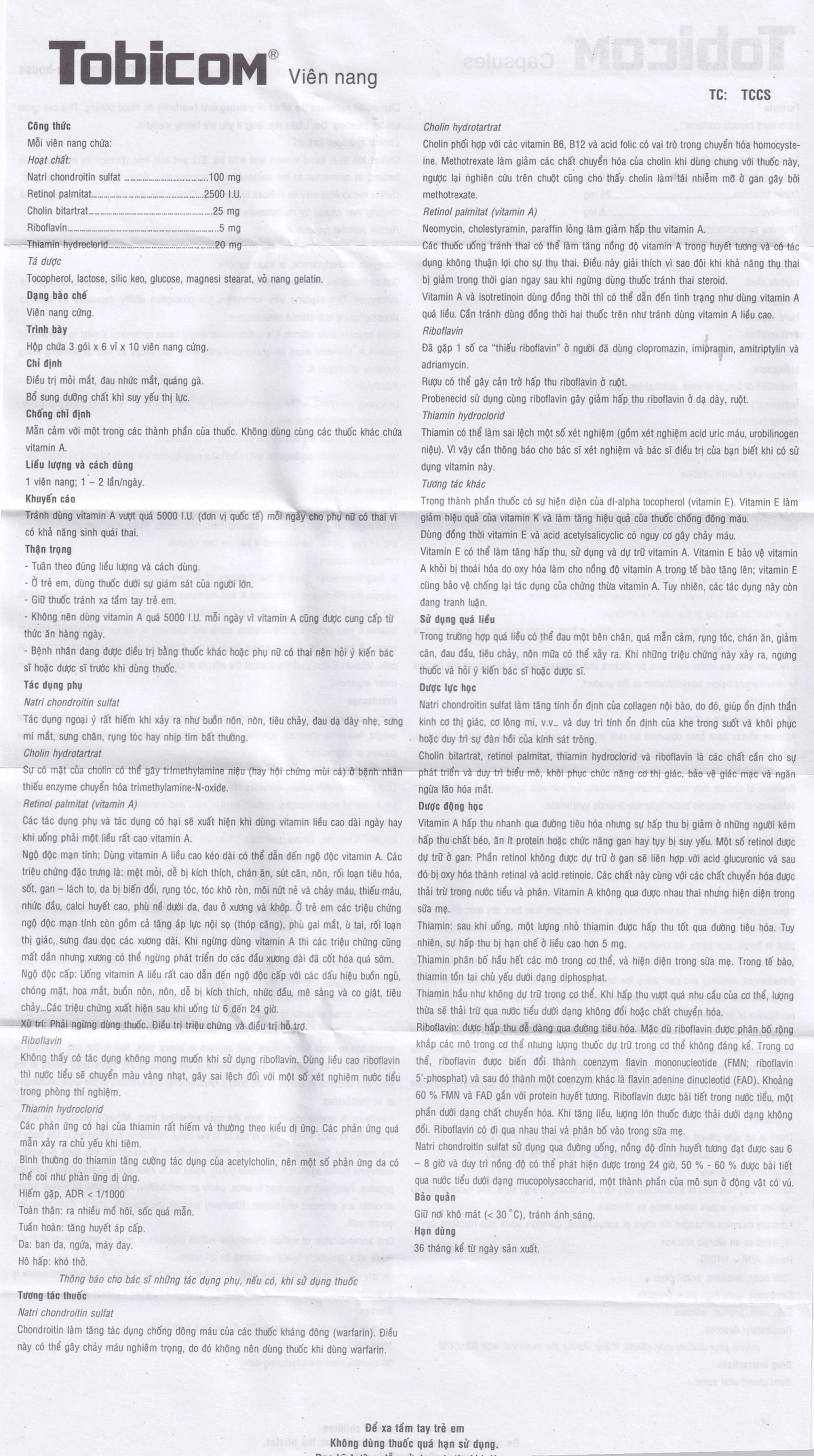 Thuốc Tobicom ICA hỗ trợ điều trị mỏi mắt, đau nhức mắt (3 gói x 6 vỉ x 10 viên)