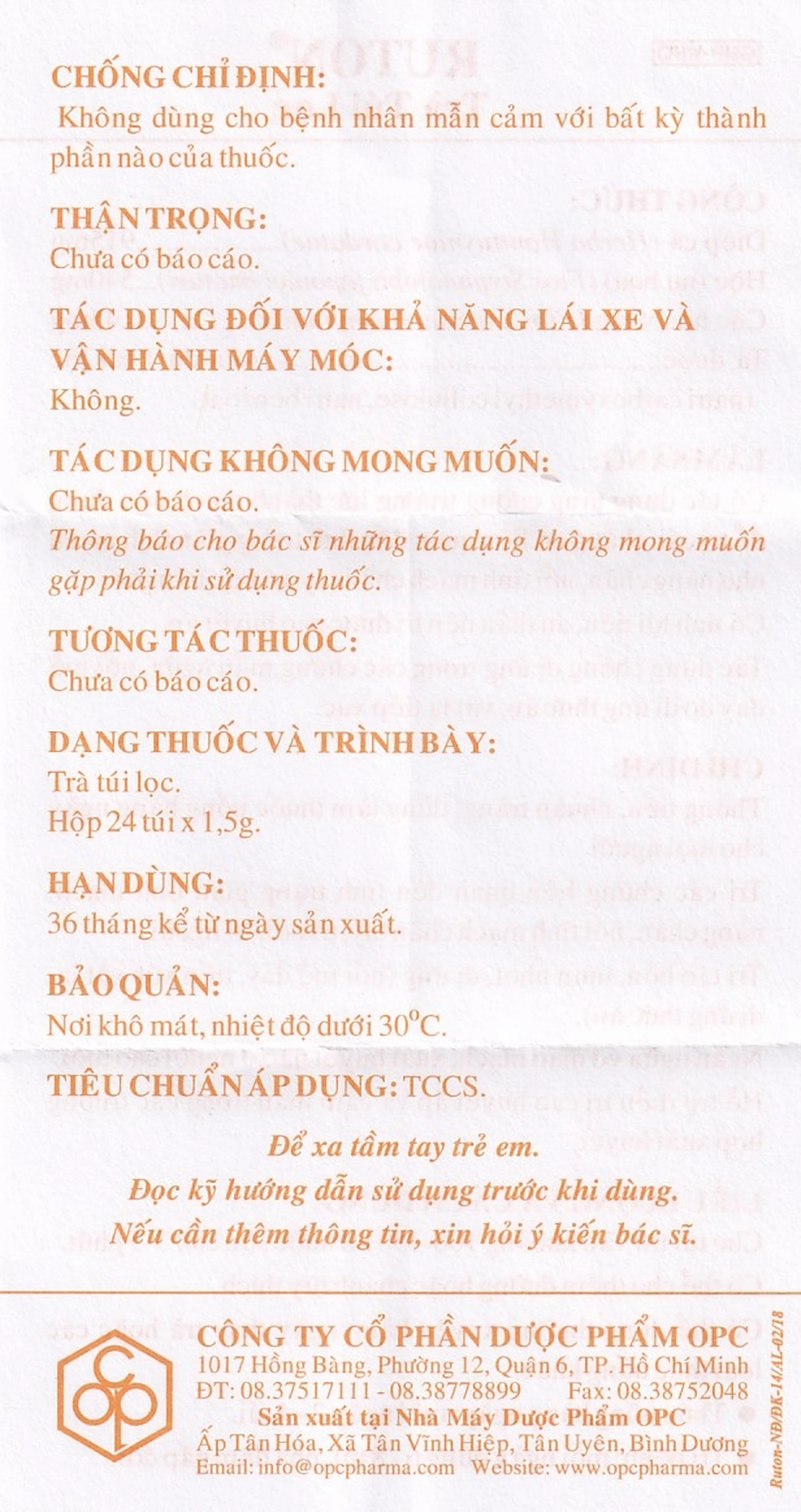 Trà túi lọc Ruton OPC thông tiểu, nhuận tràng, điều trị giãn tĩnh mạch (24 túi x 1,5g)