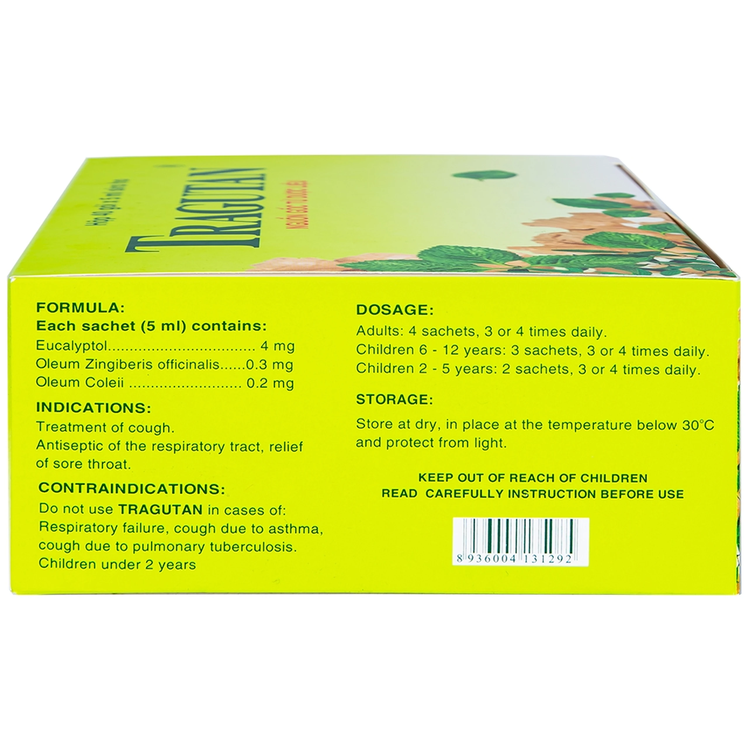 Siro ho Tragutan Dược điều trị các chứng ho, sát trùng đường hô hấp (40 gói x 5ml)