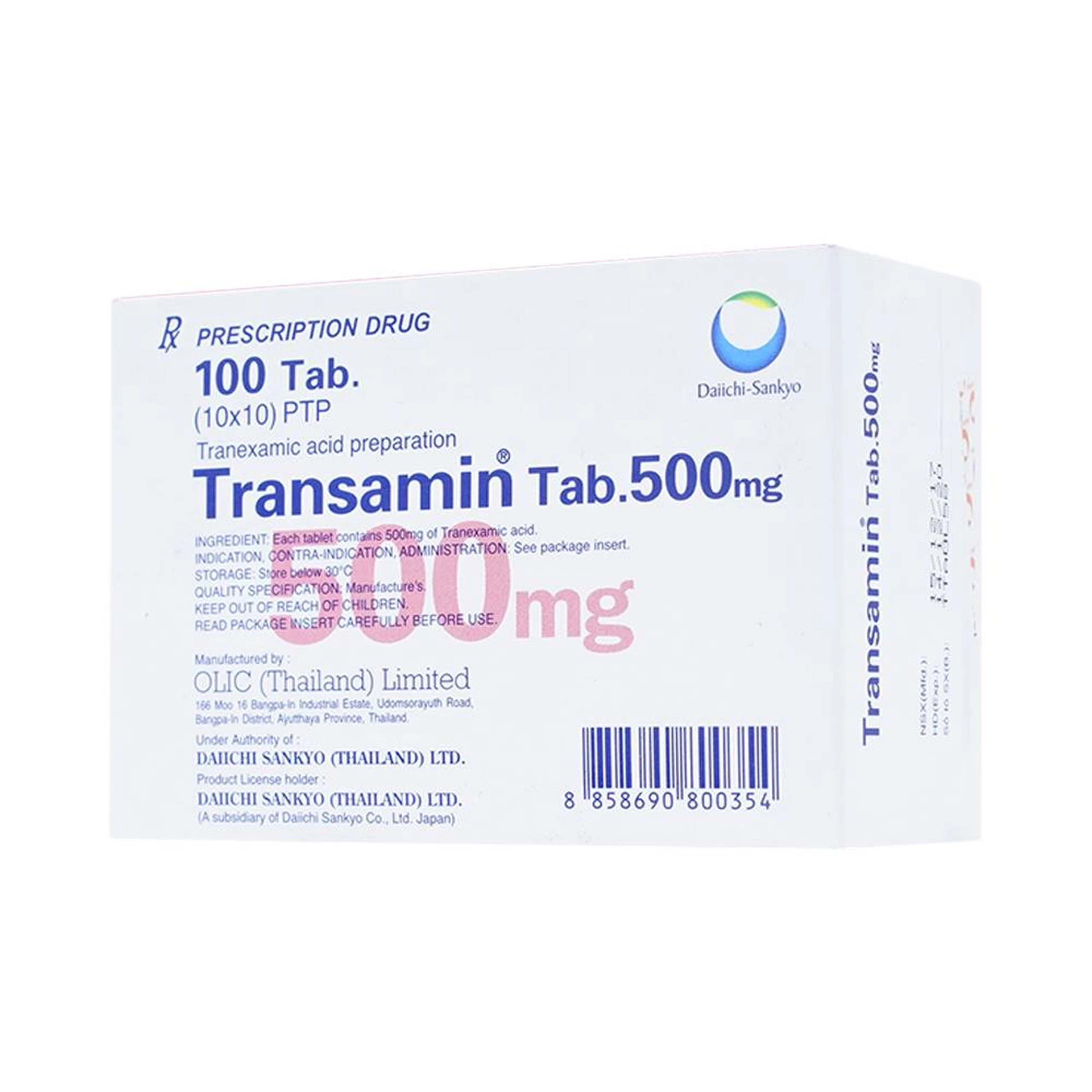 Thuốc Transamin Tab.500mg Daiichi điều trị bệnh bạch huyết, thiếu máu không tái tạo (10 vỉ x 10 viên)