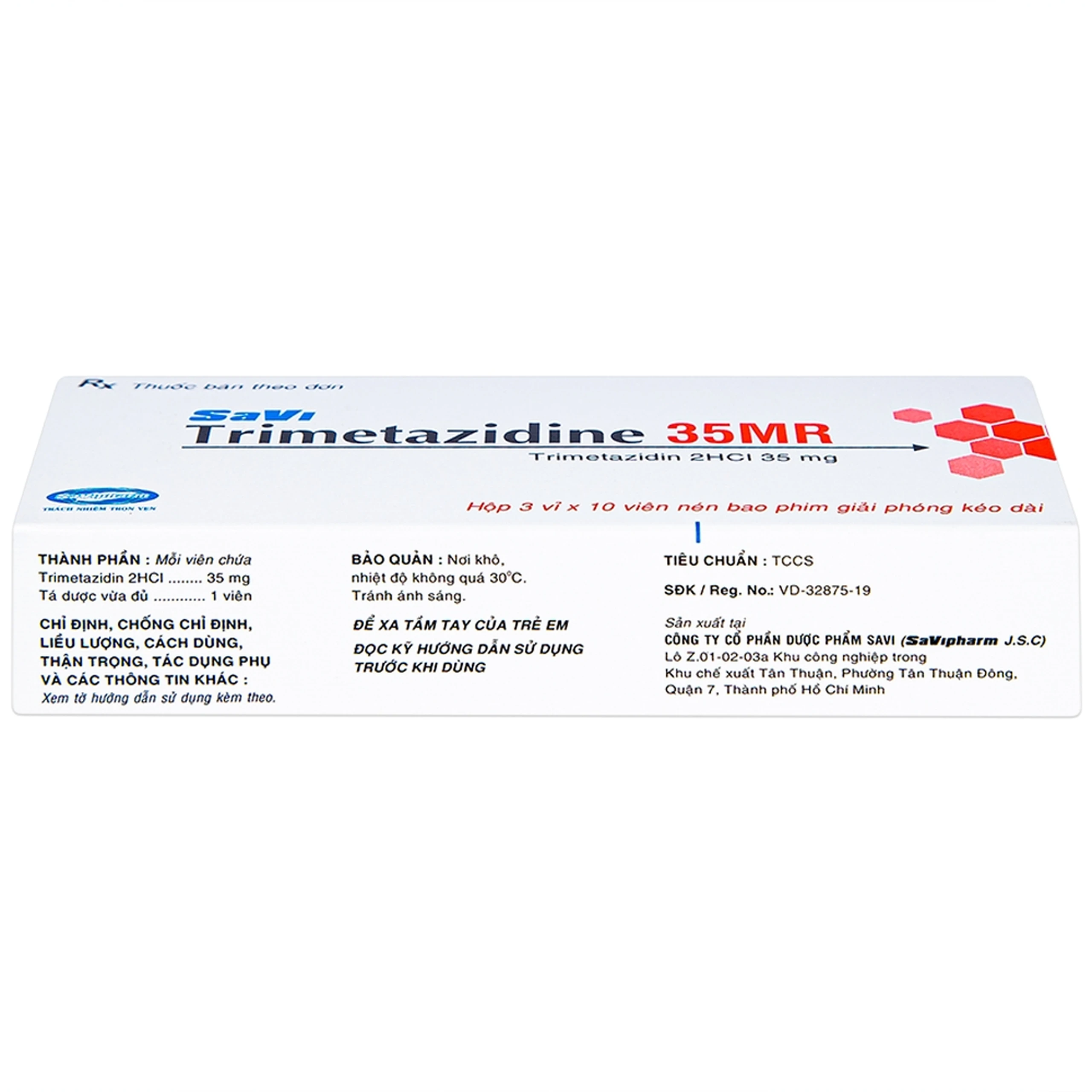 Thuốc Savi Trimetazidine 35MR điều trị đau thắt ngực (3 vỉ x 10 viên)