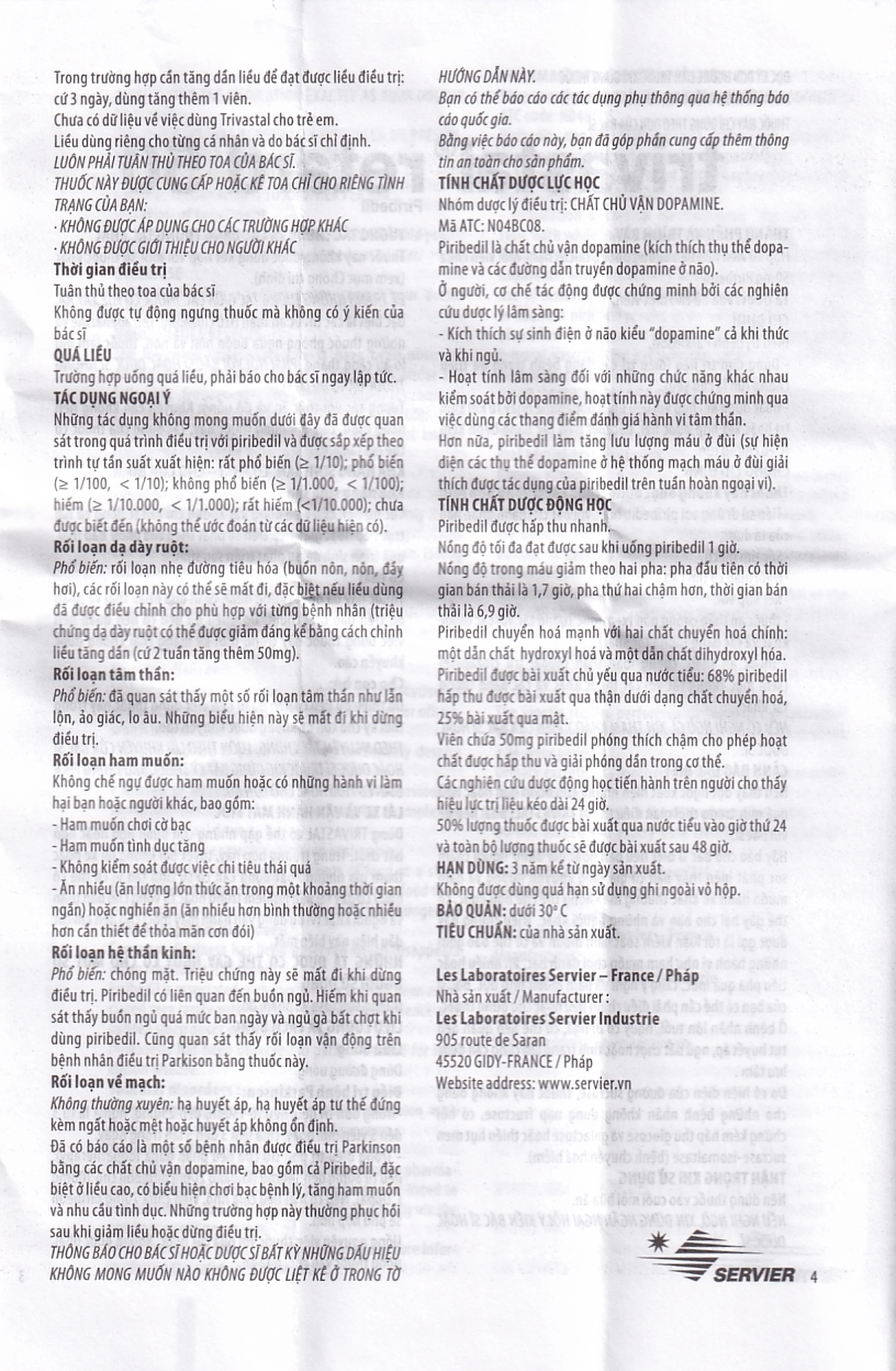 Thuốc Trivastal Retard 50 Servier điều trị bệnh Parkinson (2 vỉ x 15 viên)