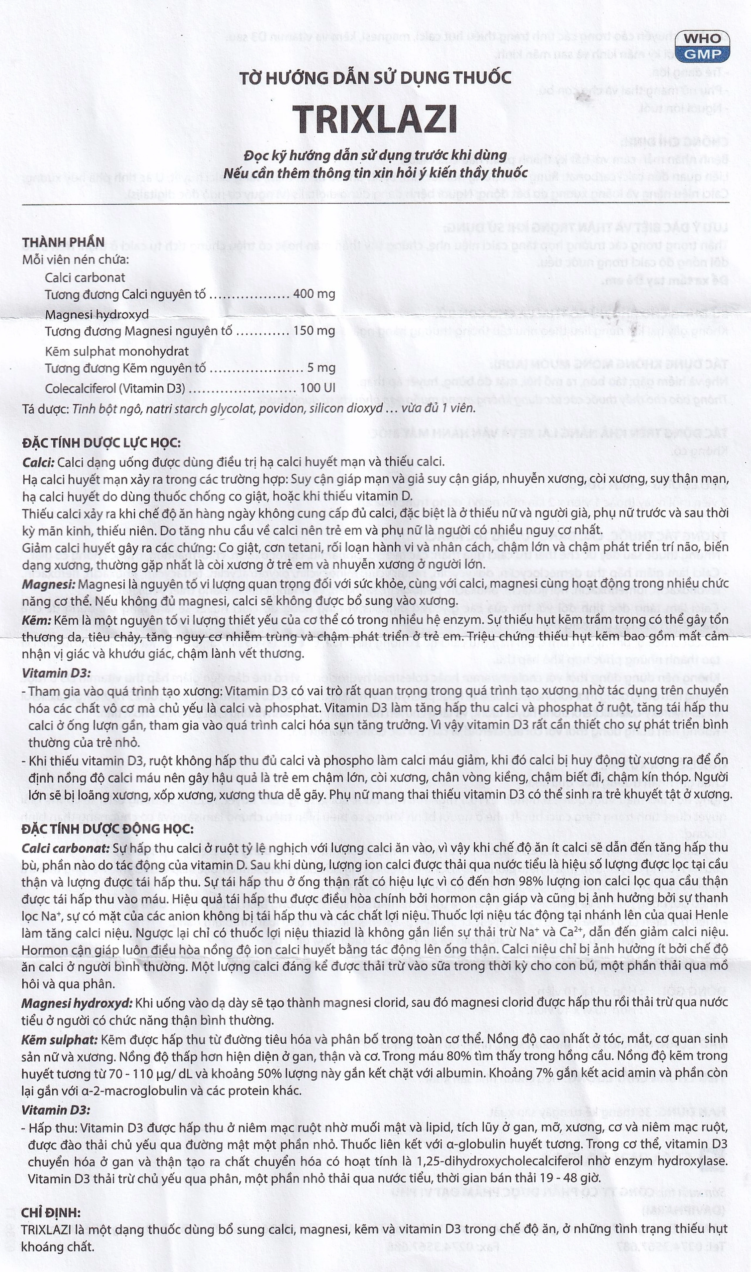 Thuốc Trixlazi DaviPharm bổ sung canxi, magnesi, kẽm và Vitamin D3 (3 vỉ x 10 viên)