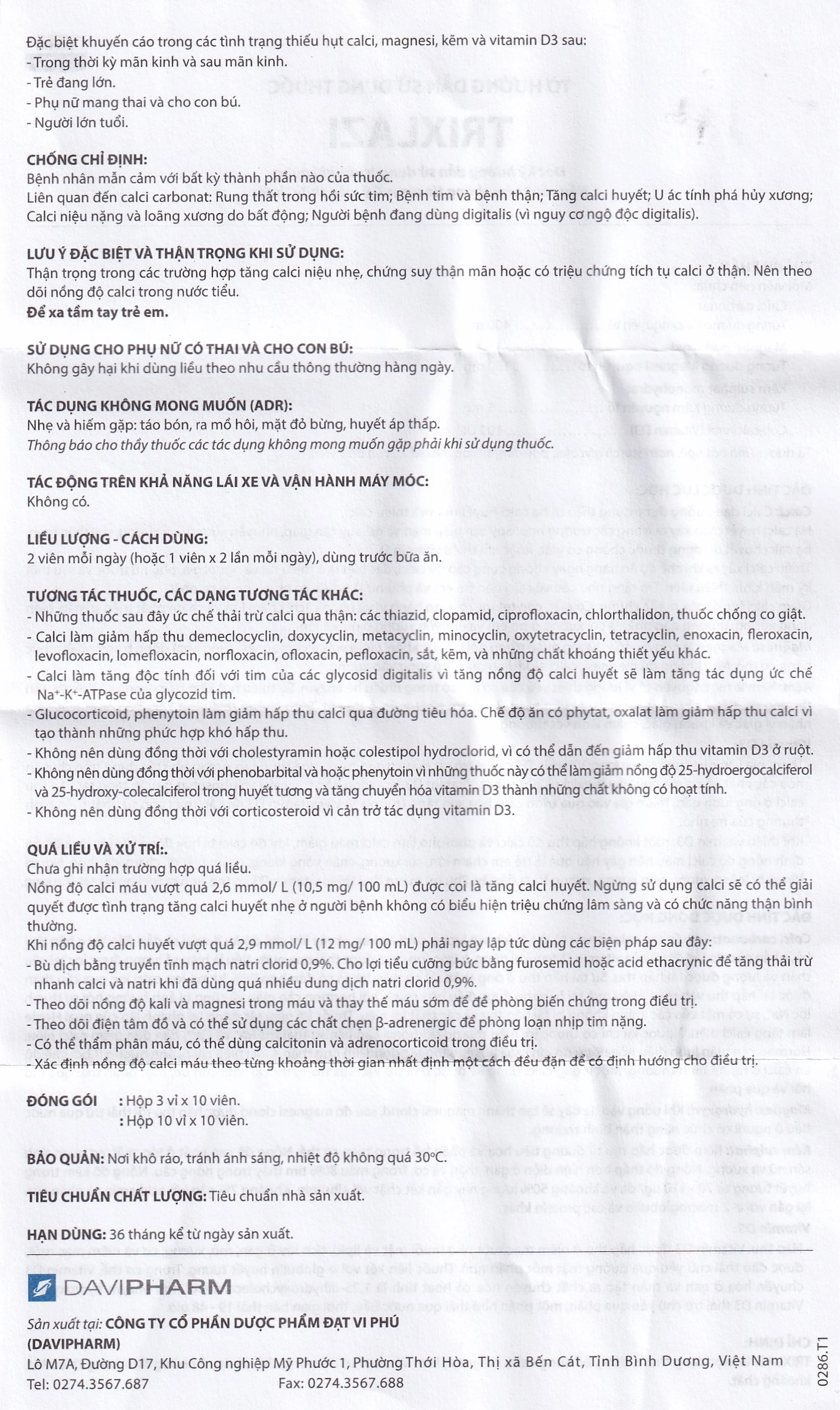 Thuốc Trixlazi DaviPharm bổ sung canxi, magnesi, kẽm và Vitamin D3 (3 vỉ x 10 viên)