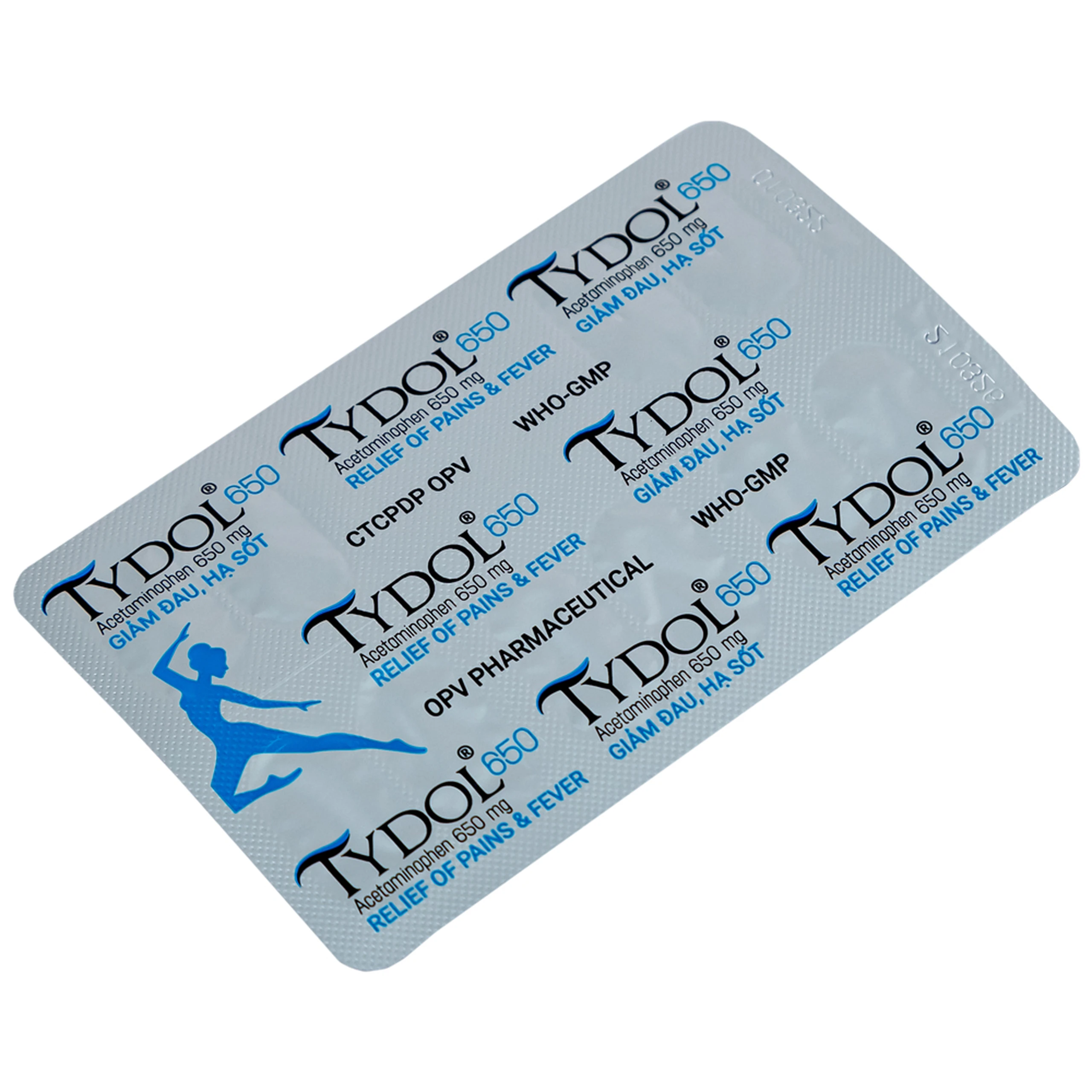 Thuốc Tydol 650 OPV giảm đau và hạ sốt từ nhẹ đến trung bình (10 vỉ x 10 viên)