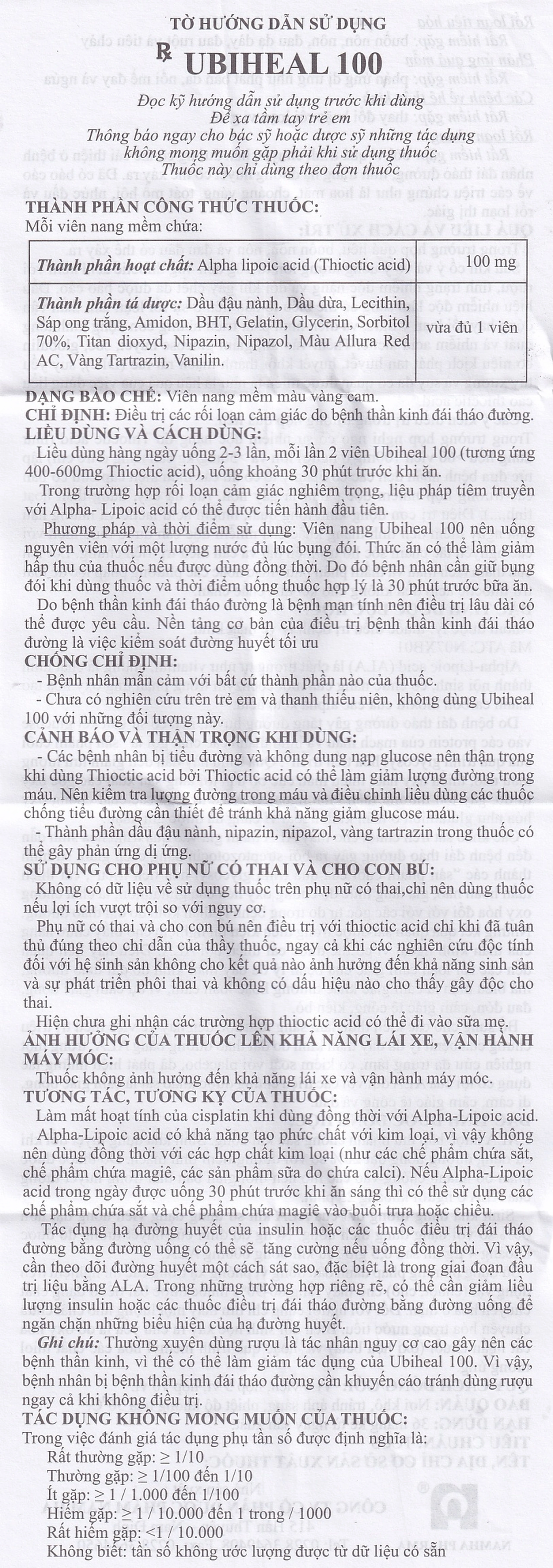 Thuốc Ubiheal 100 Nam Hà điều trị các rối loạn cảm giác do bệnh thần kinh đái tháo đường (5 vỉ x 6 viên)