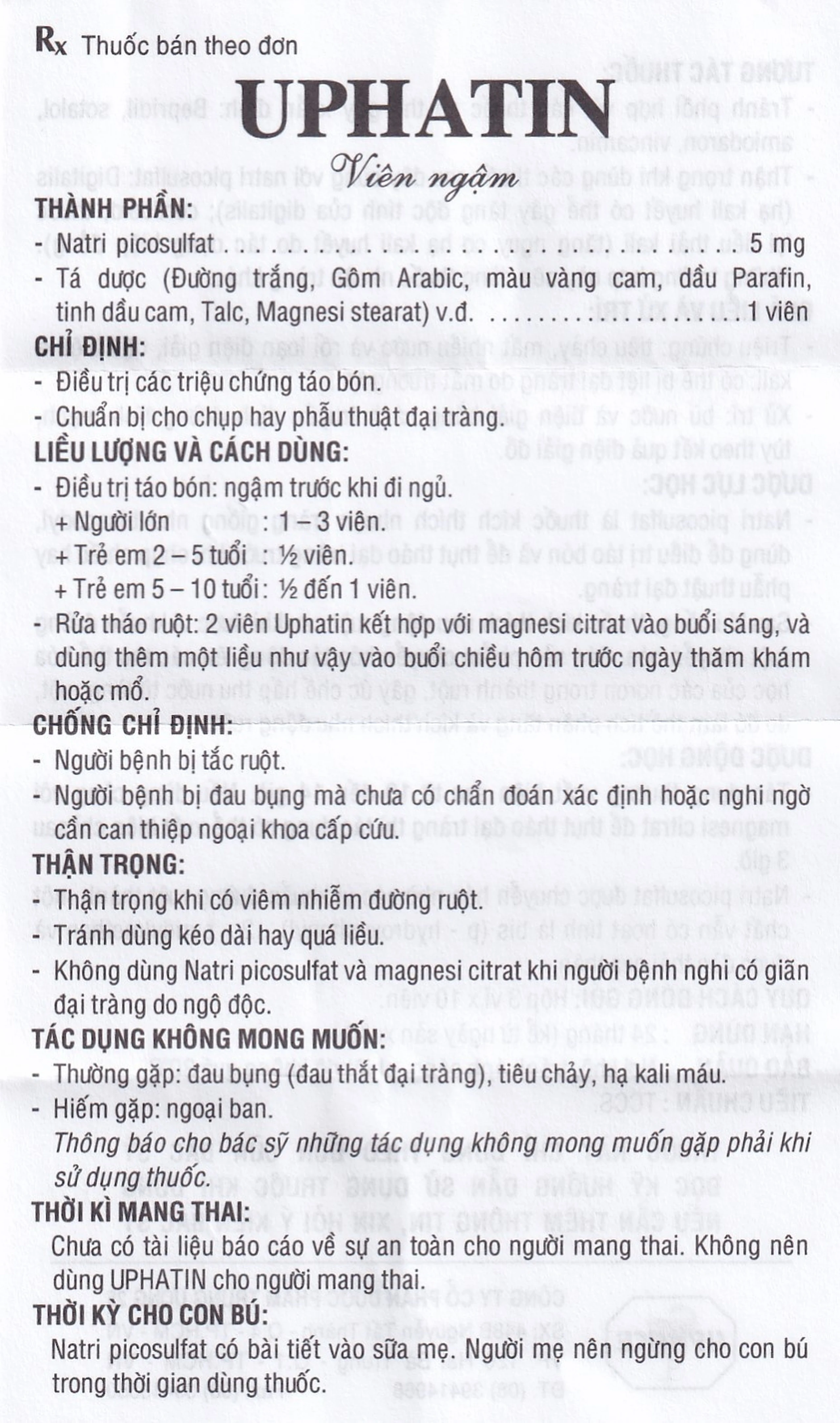 Viên ngậm Uphatin 5mg Uphace điều trị các triệu chứng táo bón (3 vỉ x 10 viên) 