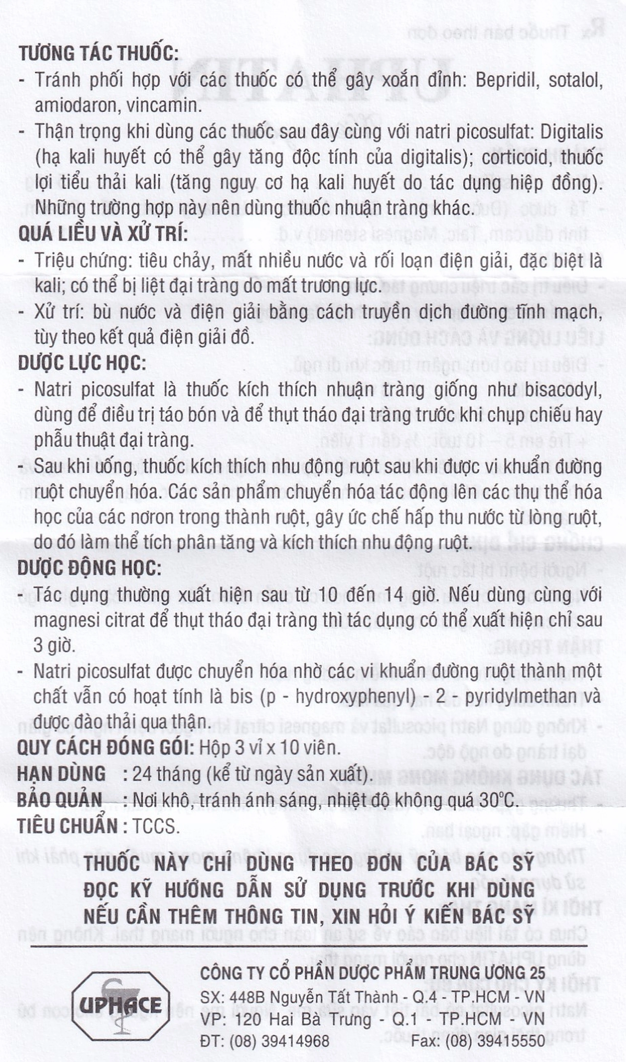 Viên ngậm Uphatin 5mg Uphace điều trị các triệu chứng táo bón (3 vỉ x 10 viên) 