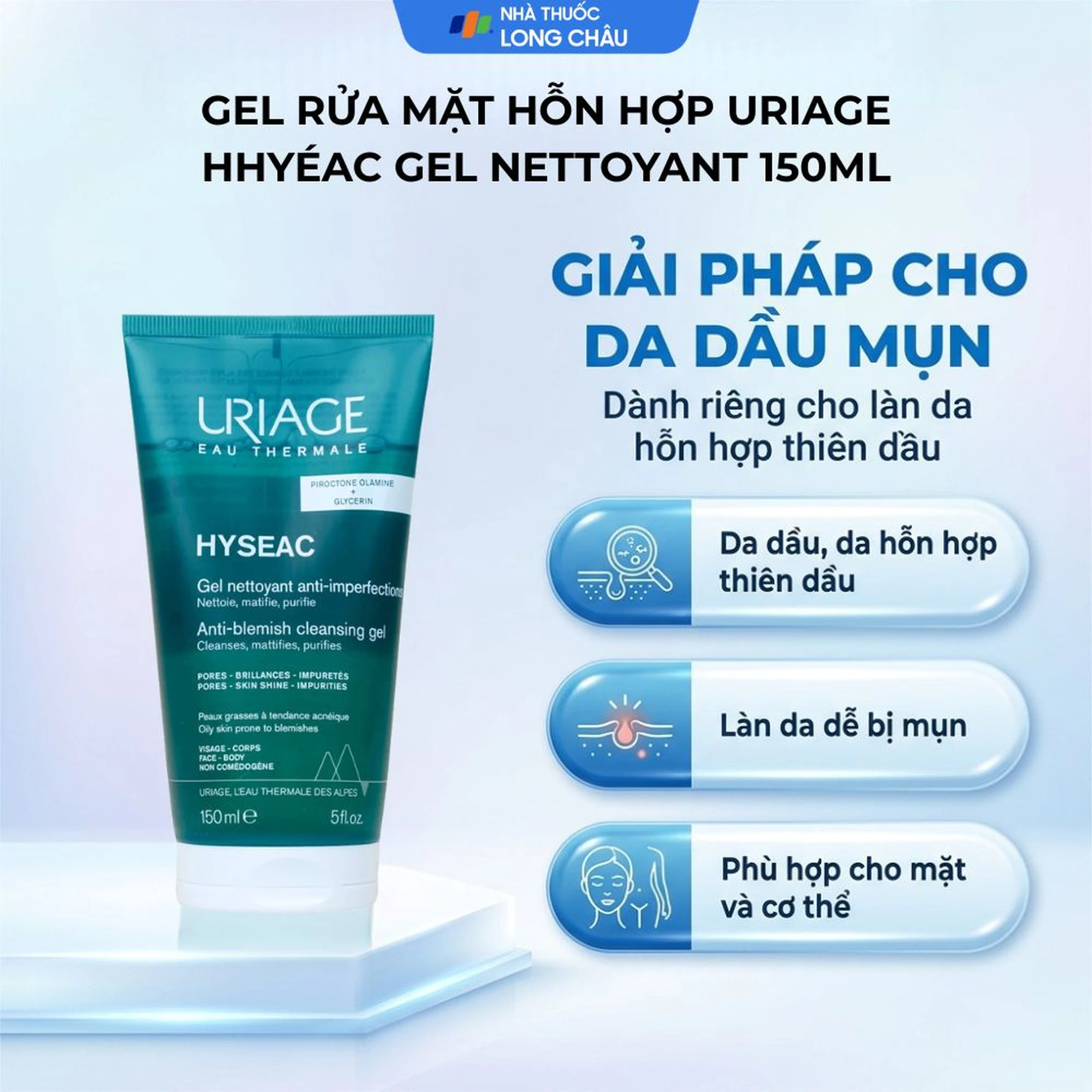 Gel rửa mặt da hỗn hợp Uriage Hyséac Gel Nettoyant 150ml 4