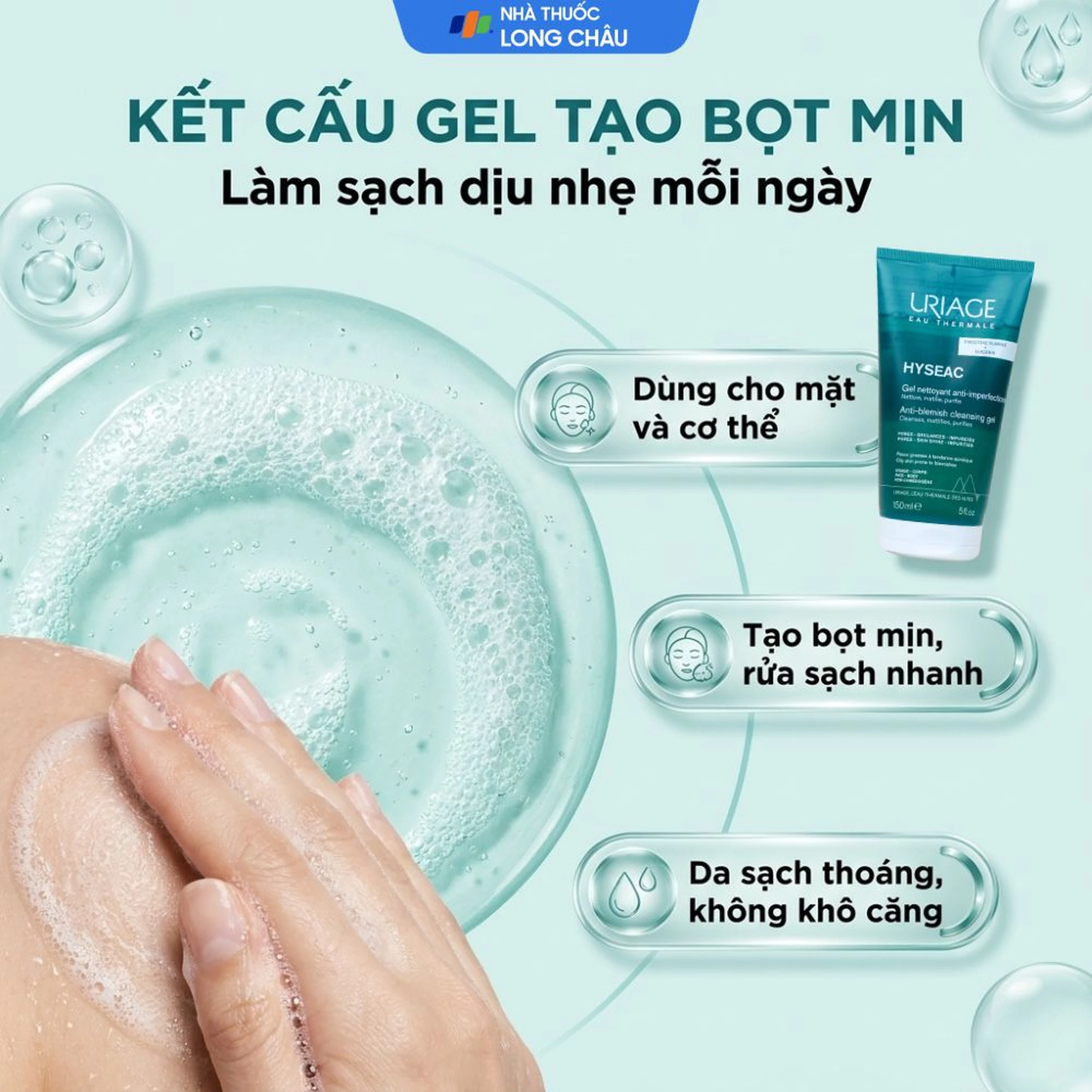 Gel rửa mặt da hỗn hợp Uriage Hyséac Gel Nettoyant 150ml 5