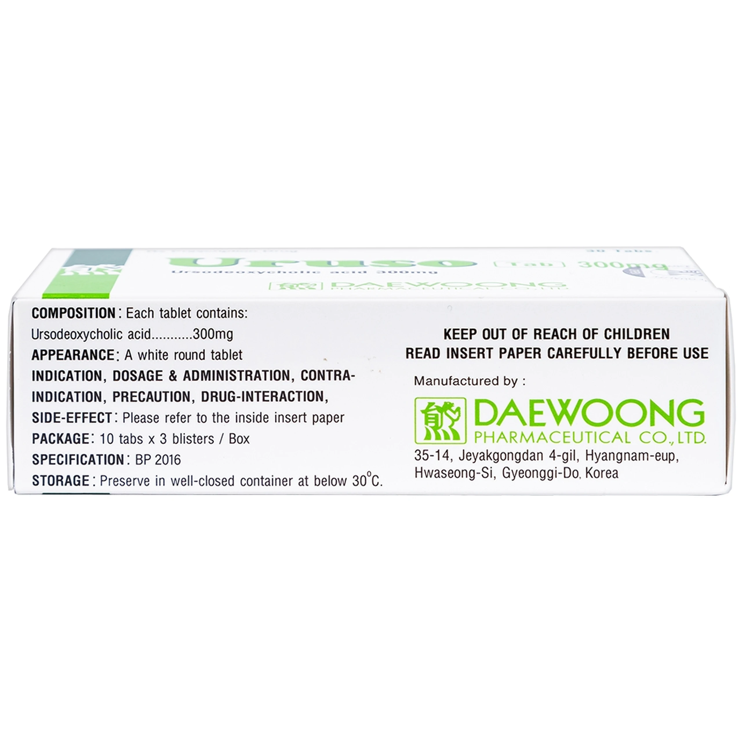 Thuốc Uruso Tab 300mg Daewoong điều trị sỏi mật (3 vỉ x 10 viên)