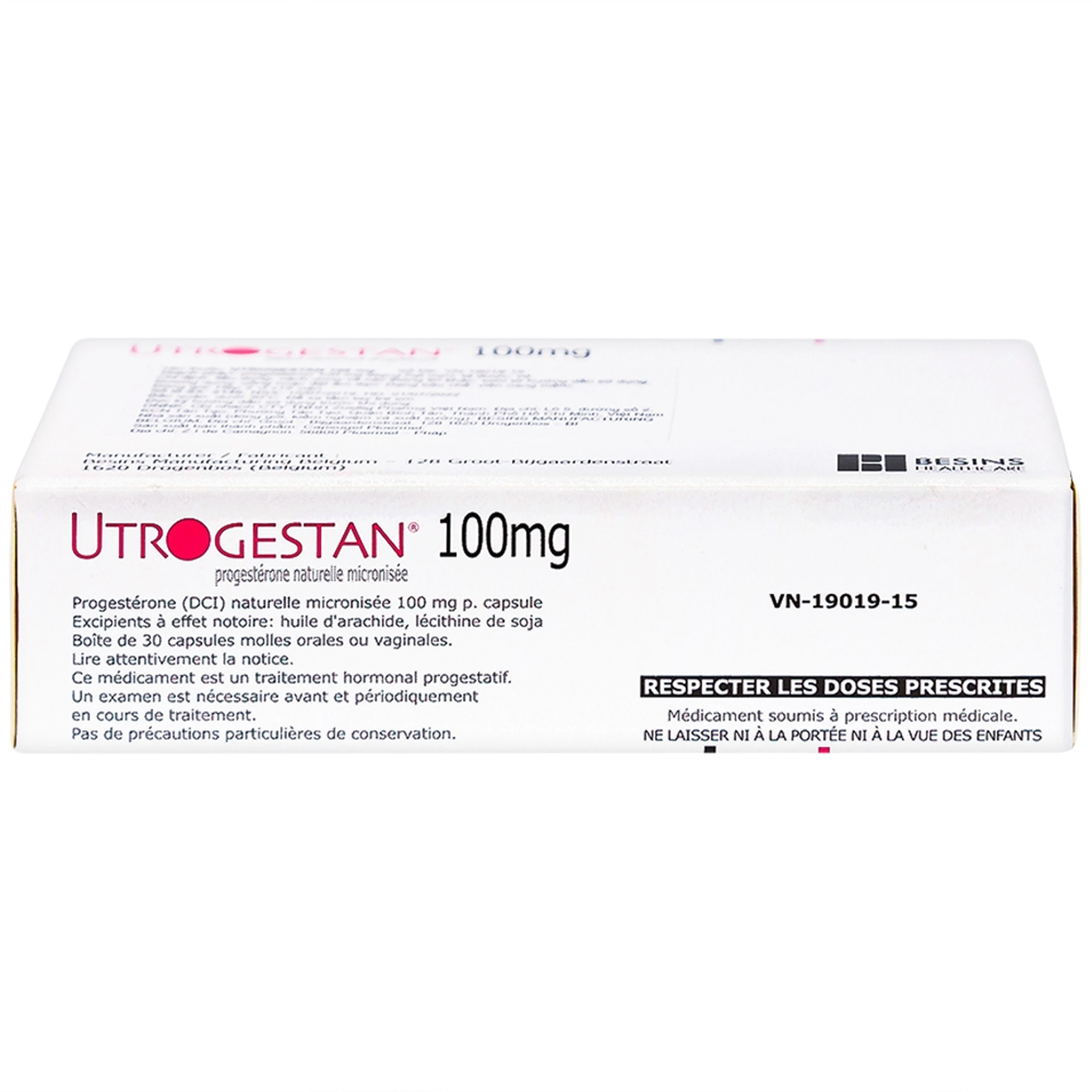 Thuốc Utrogestan 100mg Besins bổ sung nội tiết tố trong bệnh lý sản phụ khoa (2 vỉ x 15 viên)