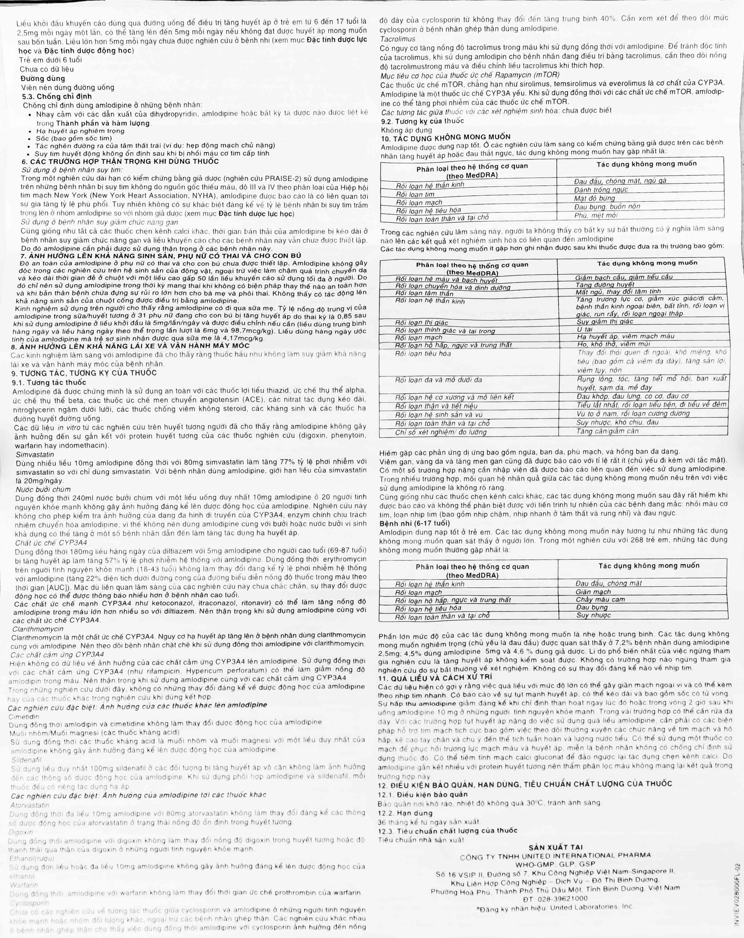 Thuốc Vascam 5mg United điều trị cao huyết áp, đau thắt ngực ổn định mạn tính (3 vỉ x 10 viên)