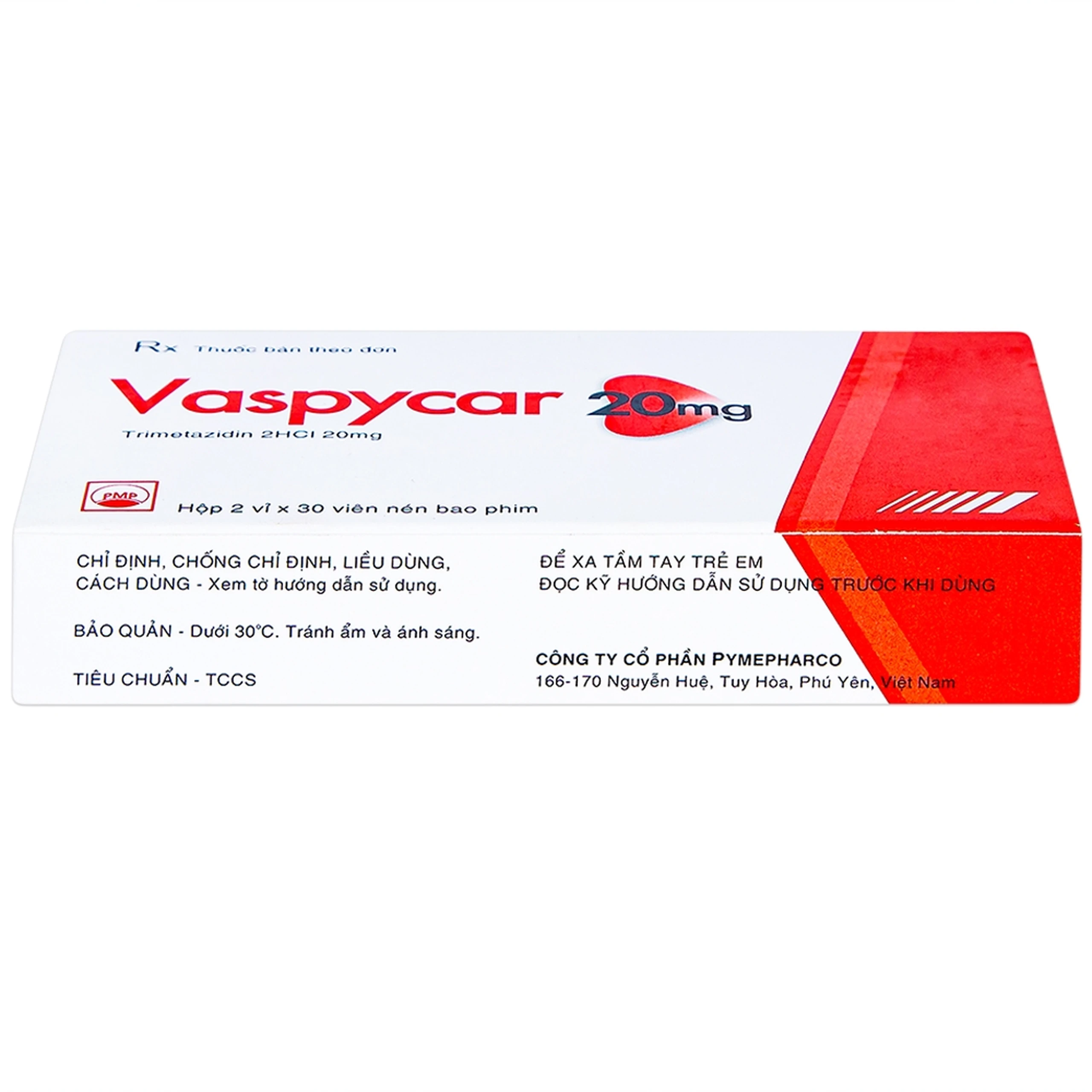 Thuốc Vaspycar 20mg Pymepharco điều trị đau thắt ngực ổn định (2 vỉ x 30 viên)