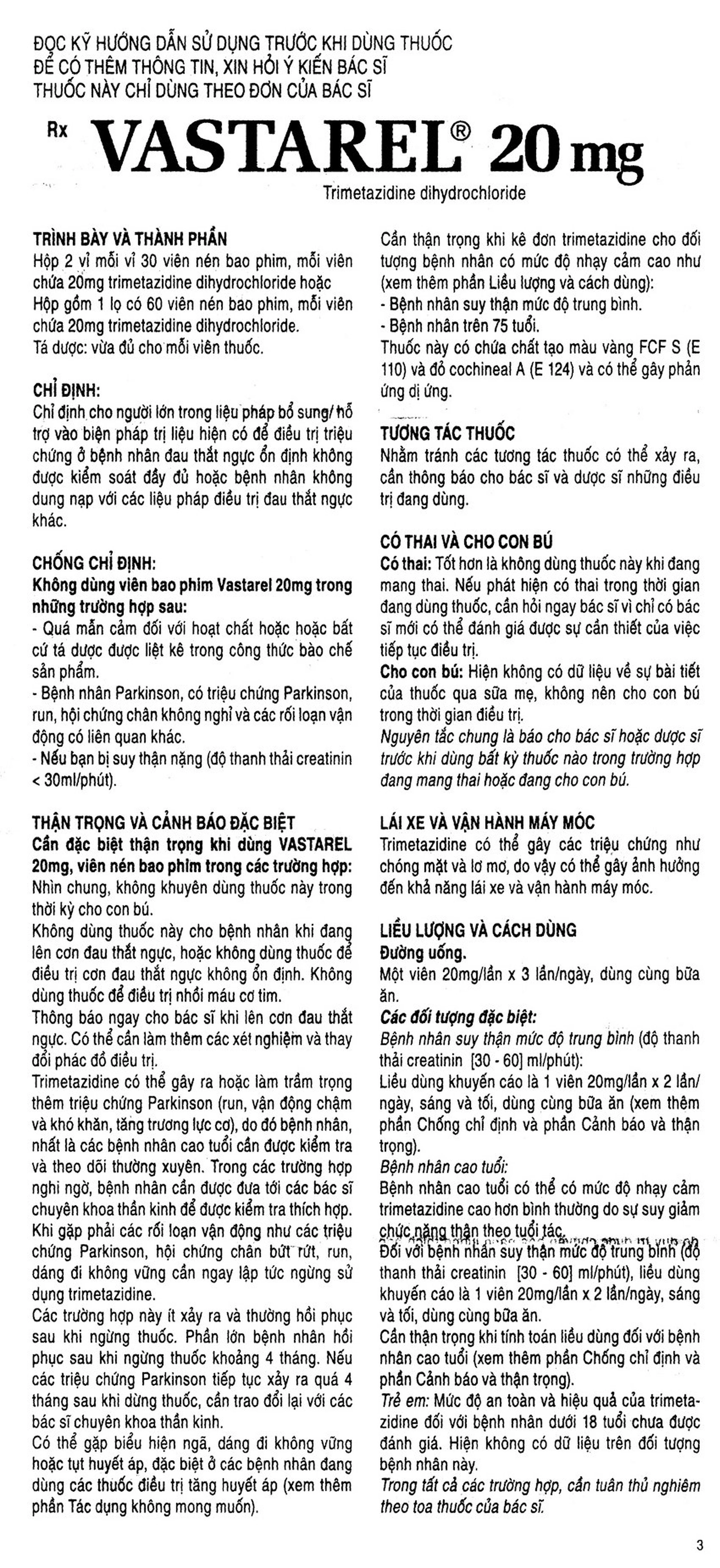 Thuốc Vastarel 20mg Servier điều trị đau thắt ngực (60 viên)