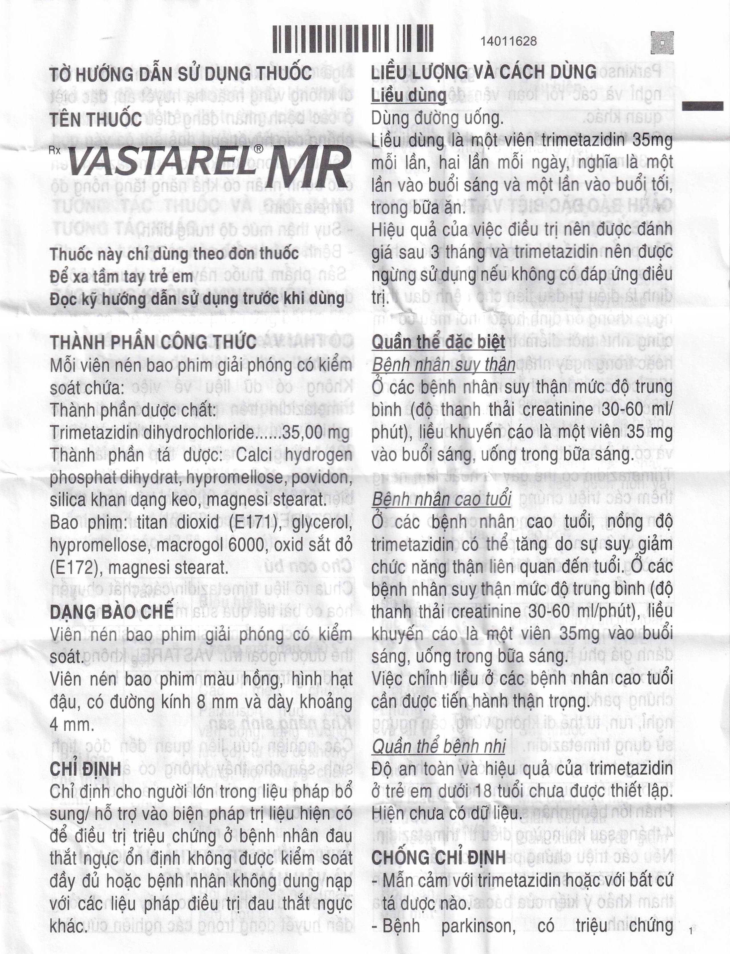 Thuốc Vastarel MR Servier điều trị đau thắt ngực (2 vỉ x 30 viên)