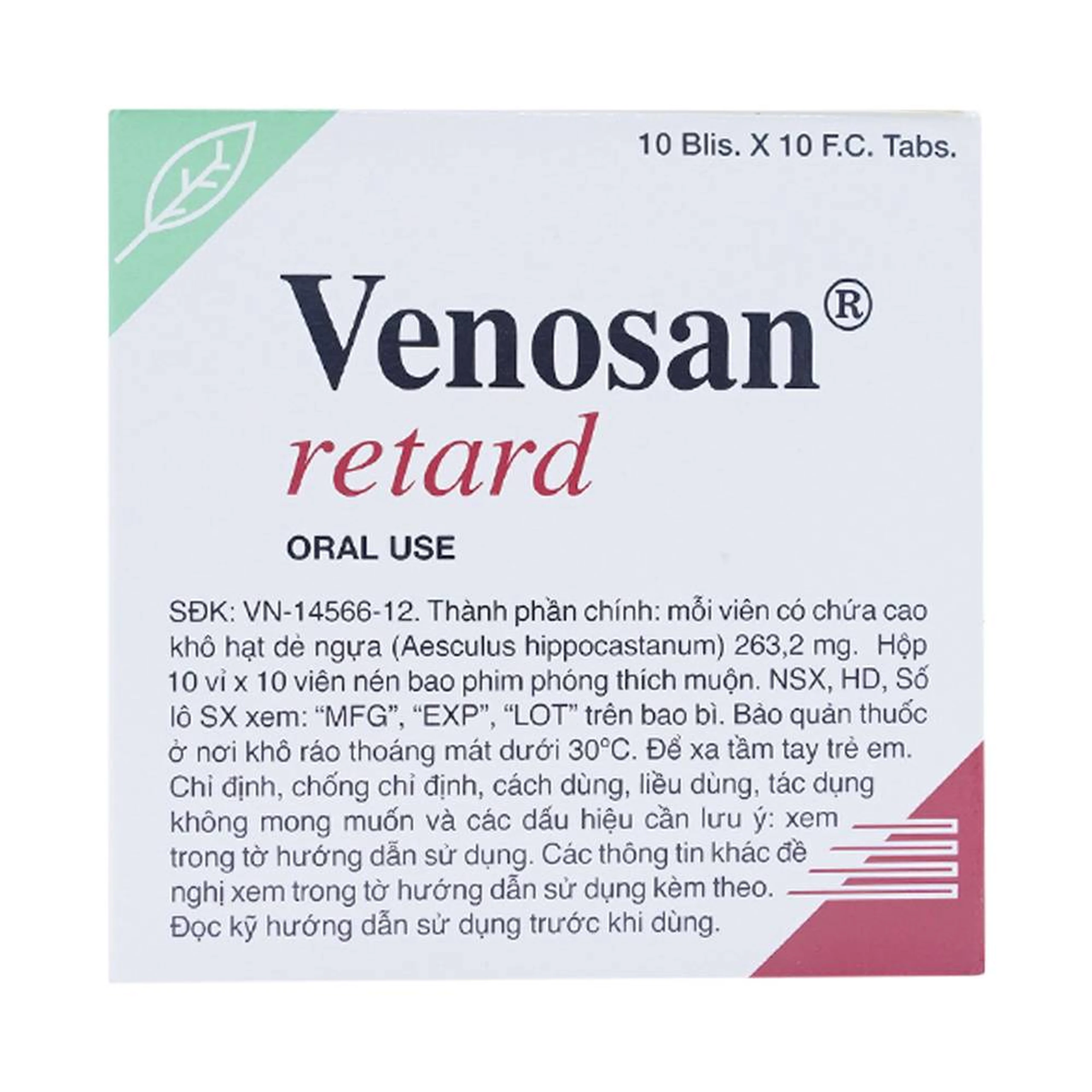 Thuốc Venosan Retard 263.2mg Dr. Willmar Schwabe điều trị viêm tĩnh mạch huyết khối (10 vỉ x 10 viên)