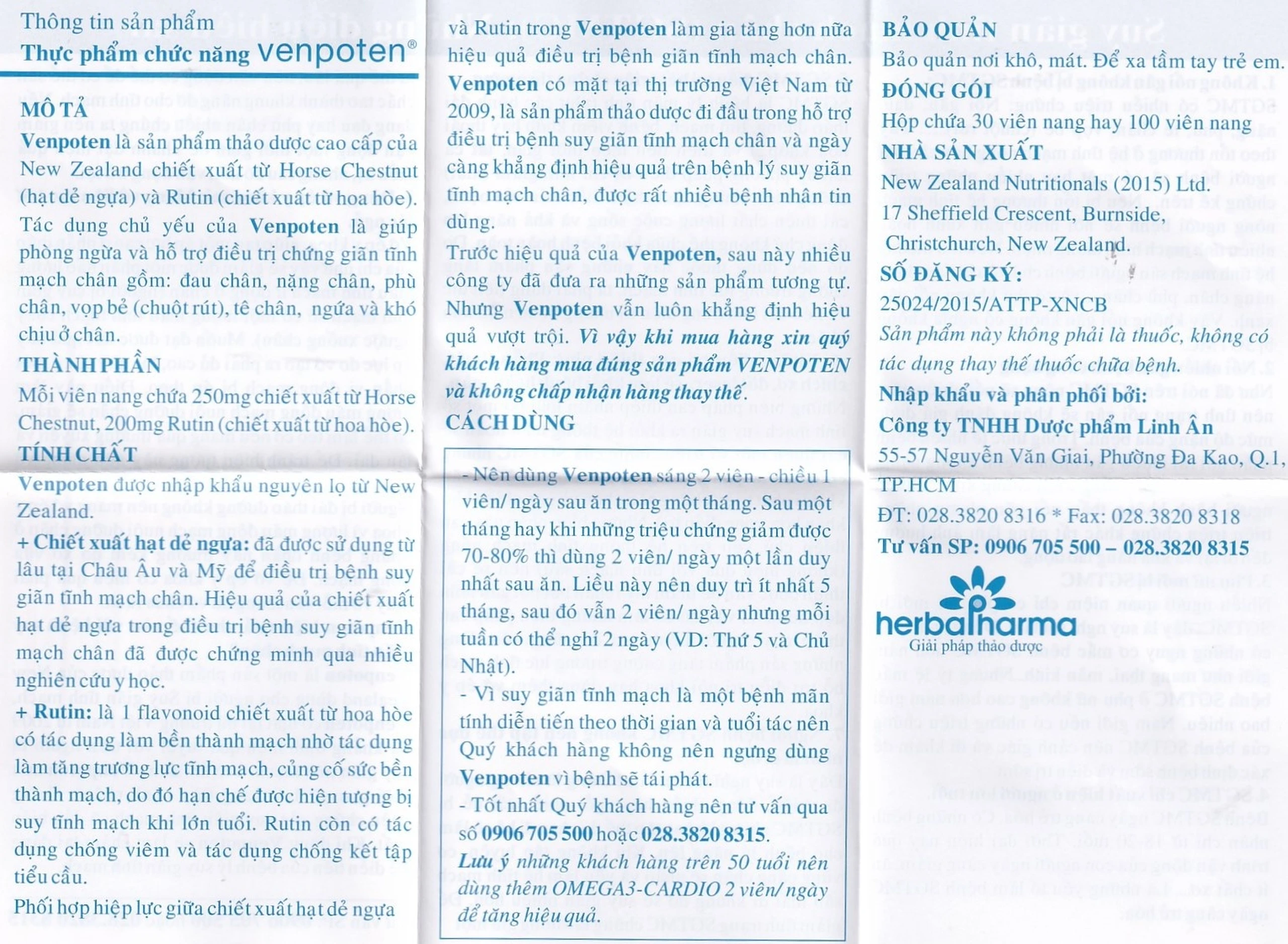 Viên hỗ trợ làm tăng trương lực tĩnh mạch Venpoten (100 viên)
