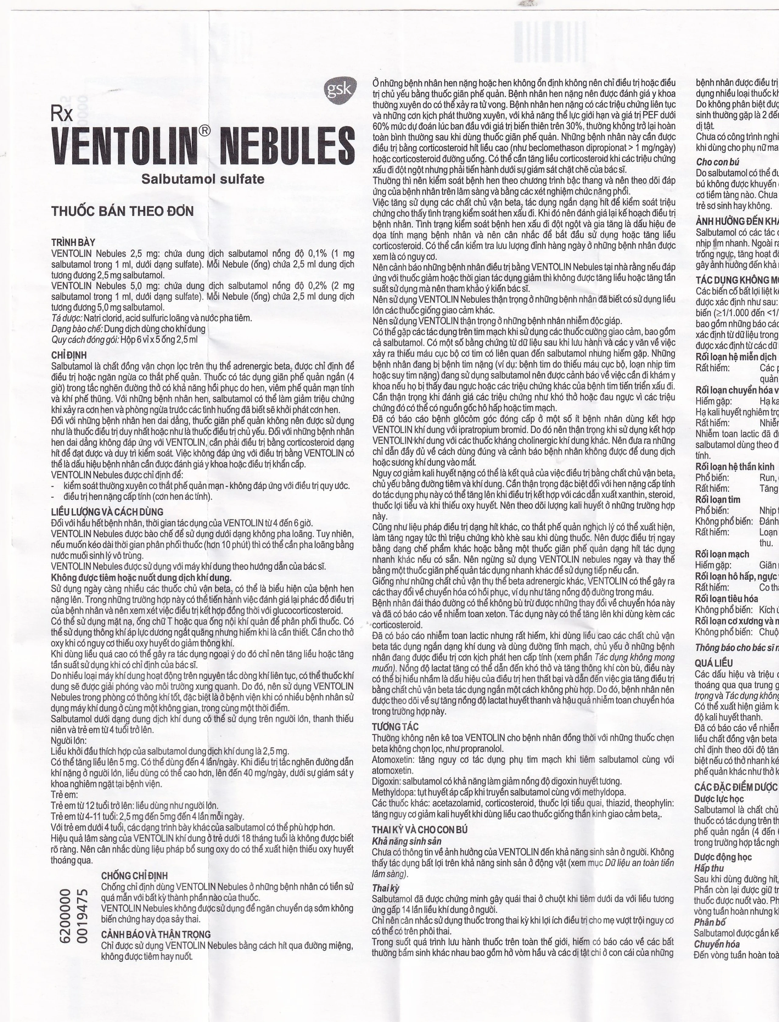 Dung dịch khí dung Ventolin Nebules 2.5mg GSK điều trị, ngăn ngừa co thắt phế quản (6 vỉ x 5 ống)