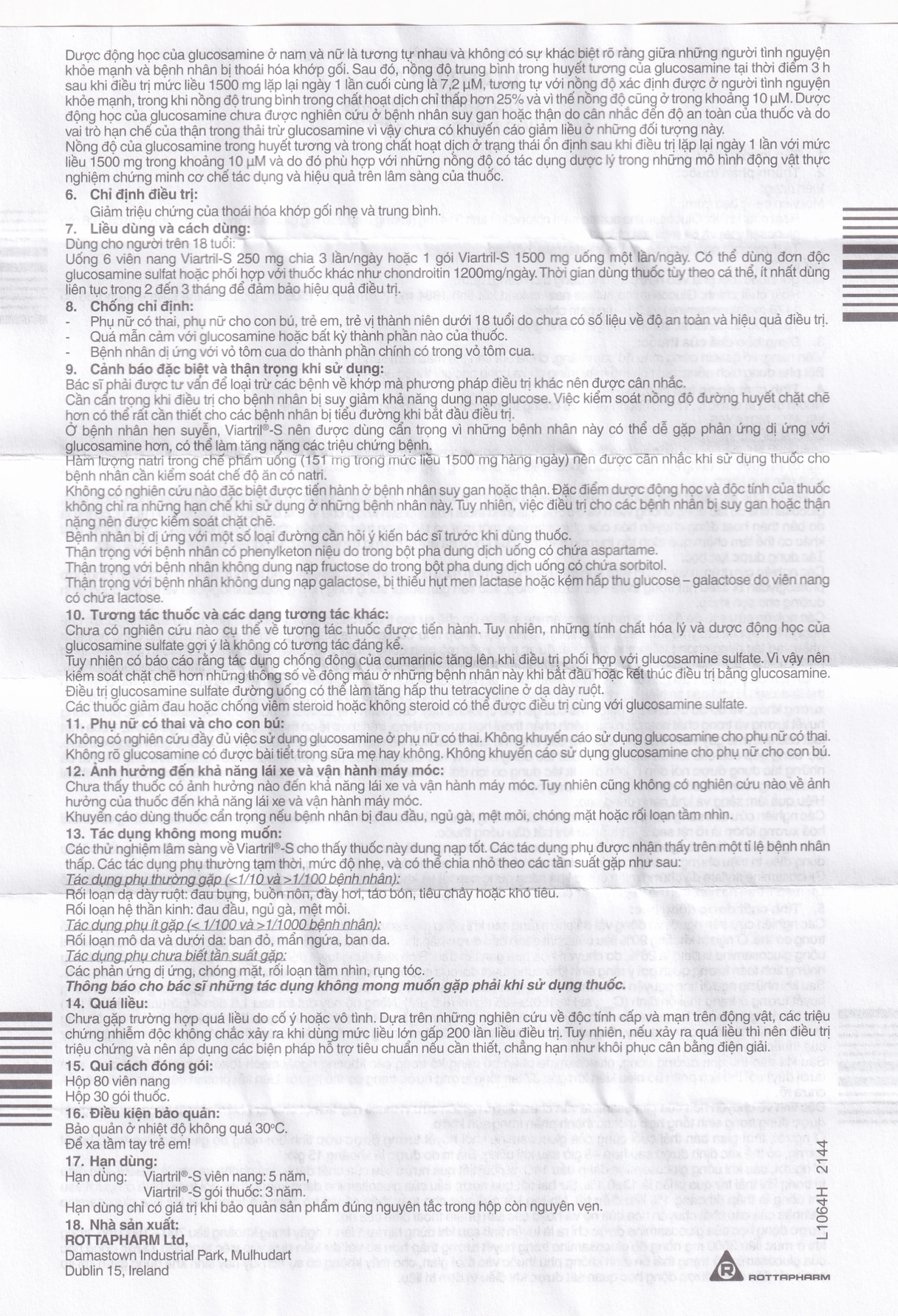 Thuốc Viartril-S 250mg Rottapharm giảm triệu chứng thoái hóa khớp (80 viên)