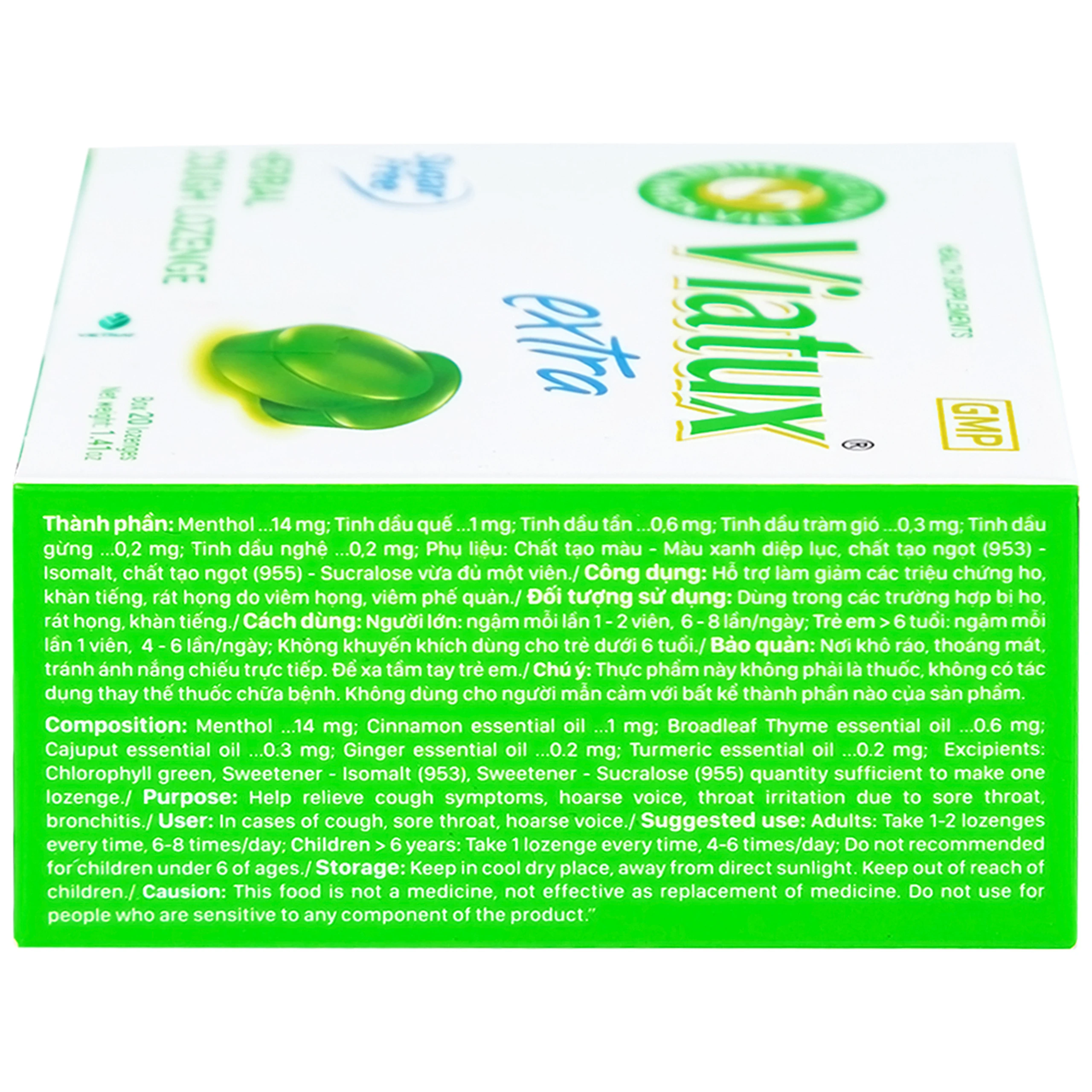 Kẹo Ngậm Ho Không Đường Viatux Extra (20 viên)