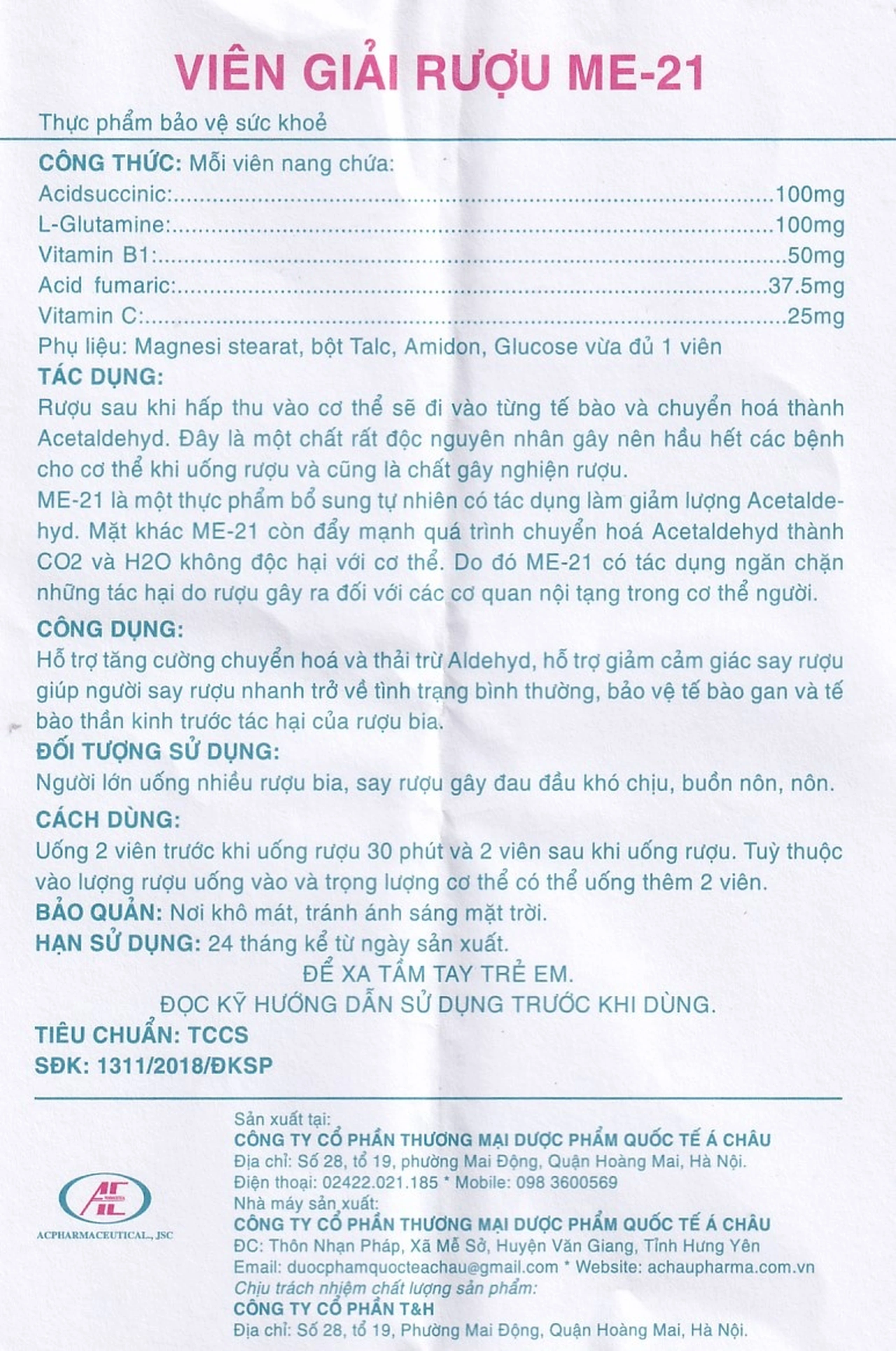 Viên giải rượu ME-21 Á Châu (4 viên)