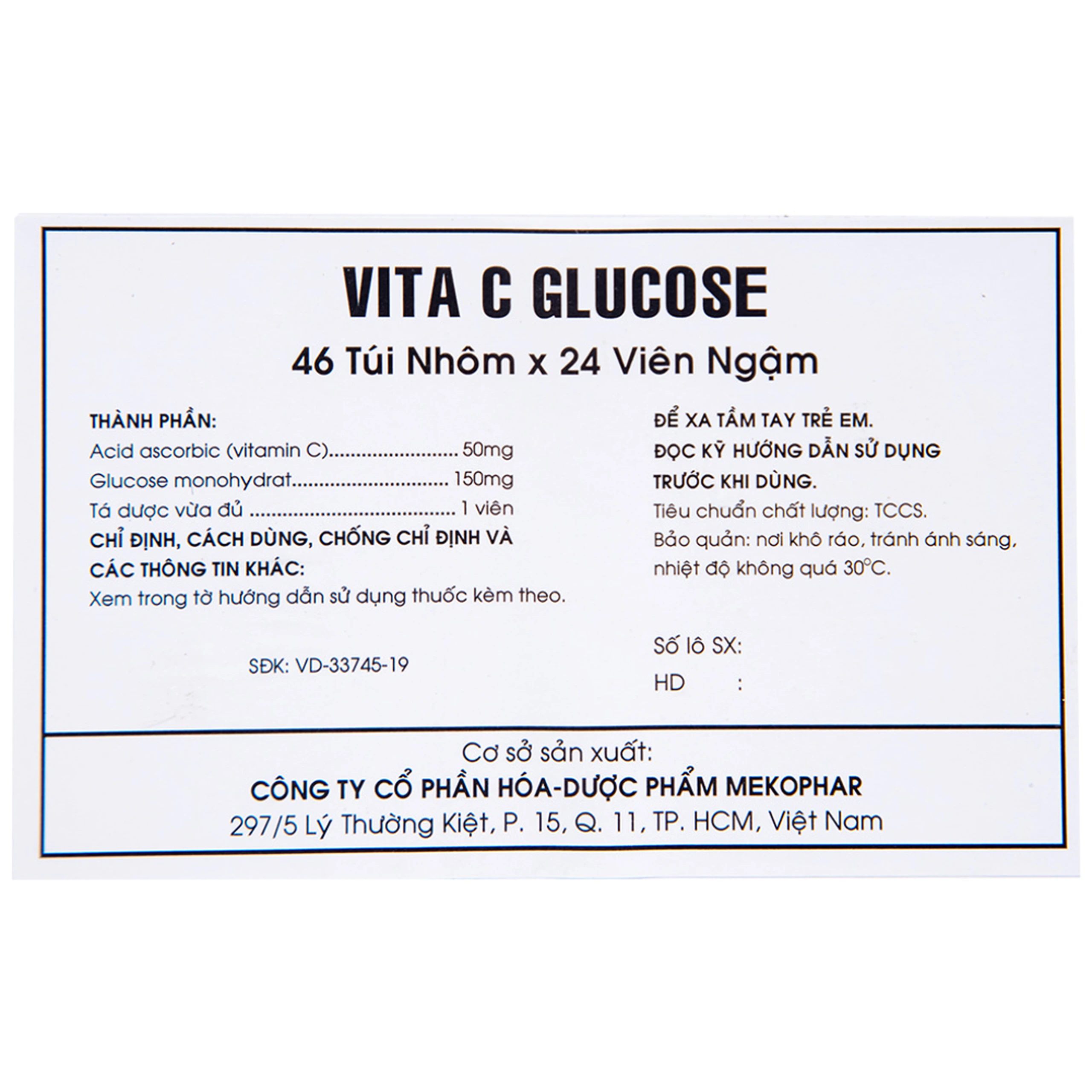 Viên ngậm Vita C Glucose Mekophar bổ sung Vitamin C (46 túi nhôm x 24 viên)
