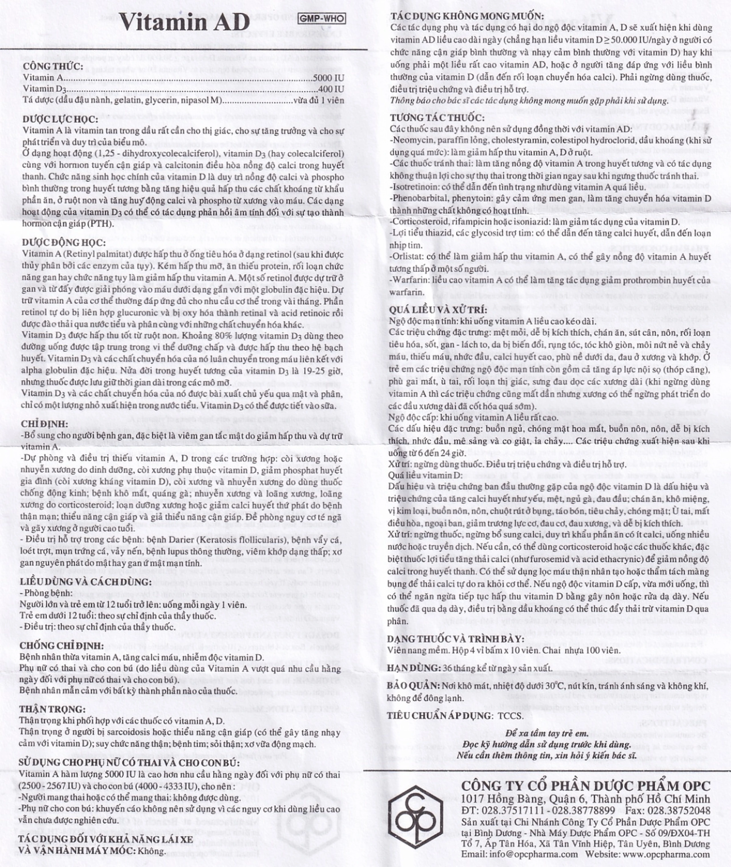 Thuốc Vitamin AD OPC dự phòng, điều trị thiếu Vitamin A và D (4 vỉ x 10 viên)
