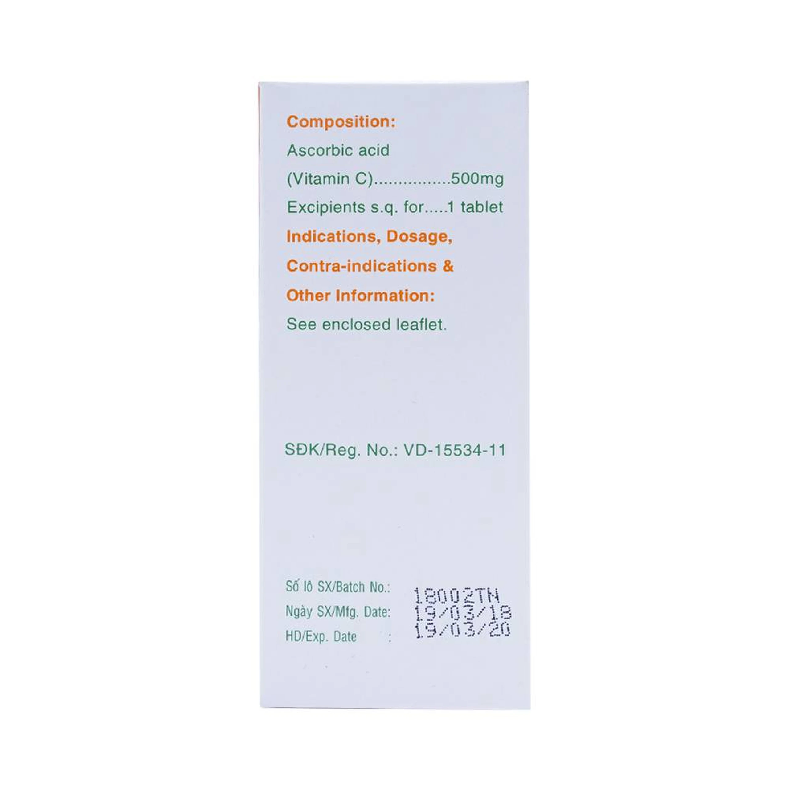 Thuốc Vitamin C MKP 500mg Mekophar phòng và điều trị bệnh Scorbut (20 vỉ x 10 viên)