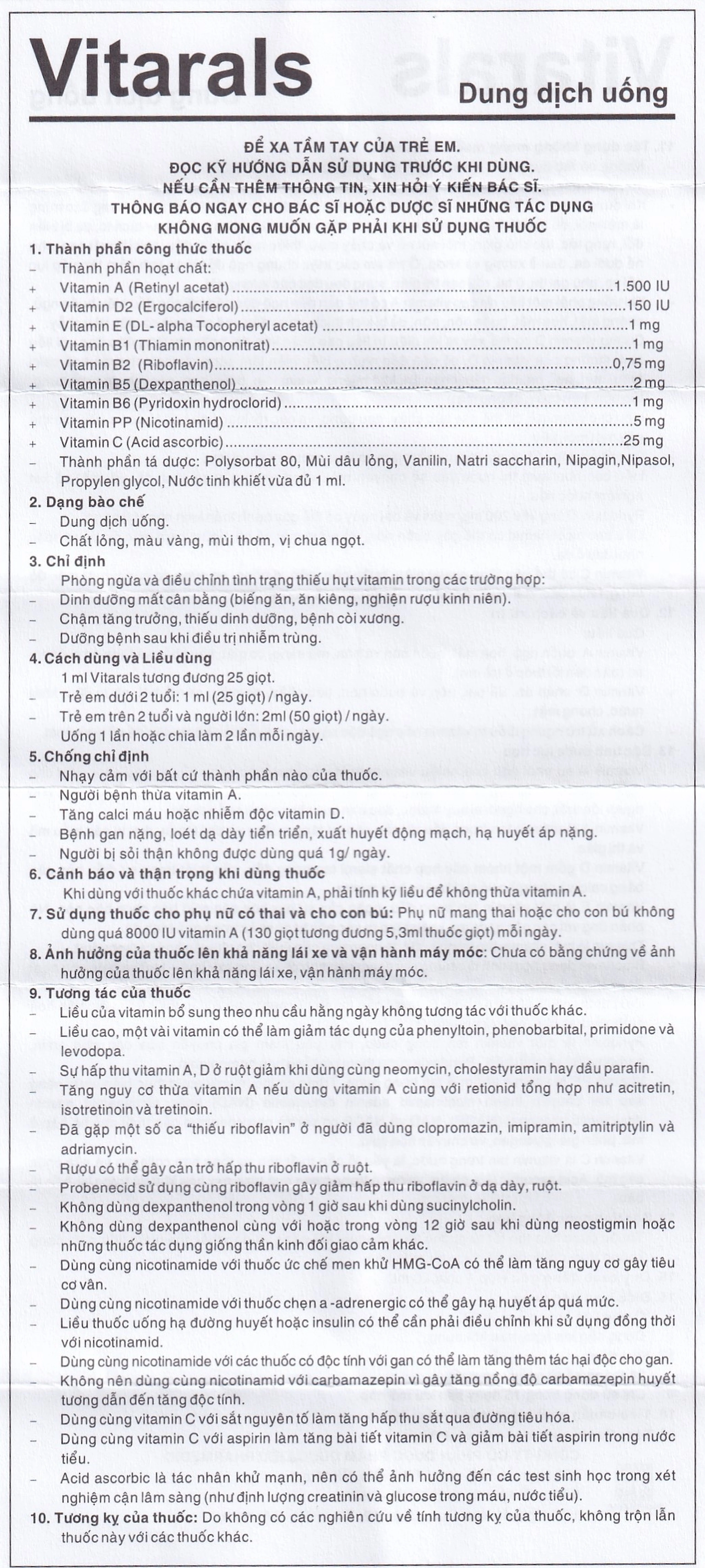 Dung dịch uống Vitarals Pharmedic phòng ngừa và điều chỉnh tình trạng thiếu hụt Vitamin (20ml)