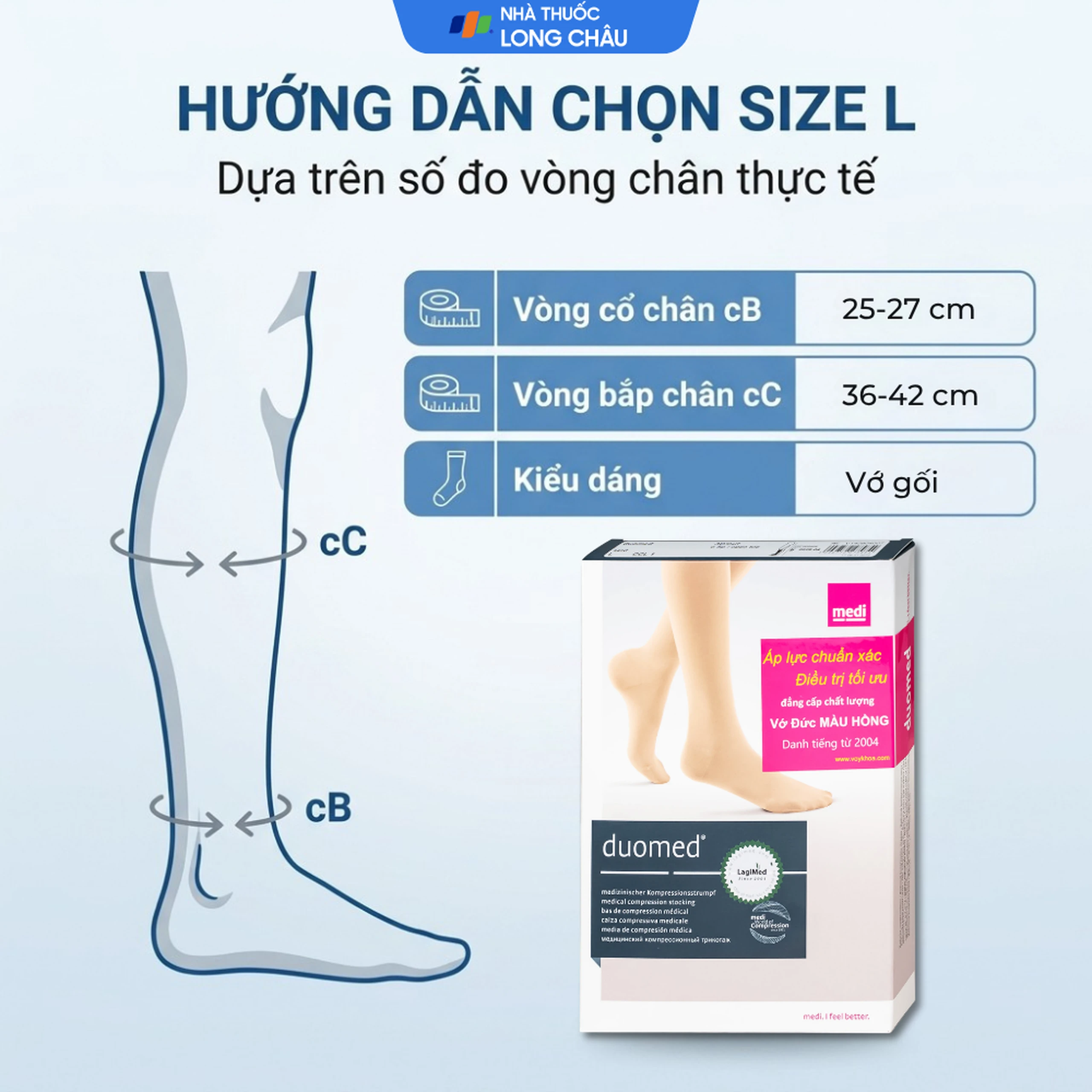 Vớ gối giãn tĩnh mạch Duomed size L 4