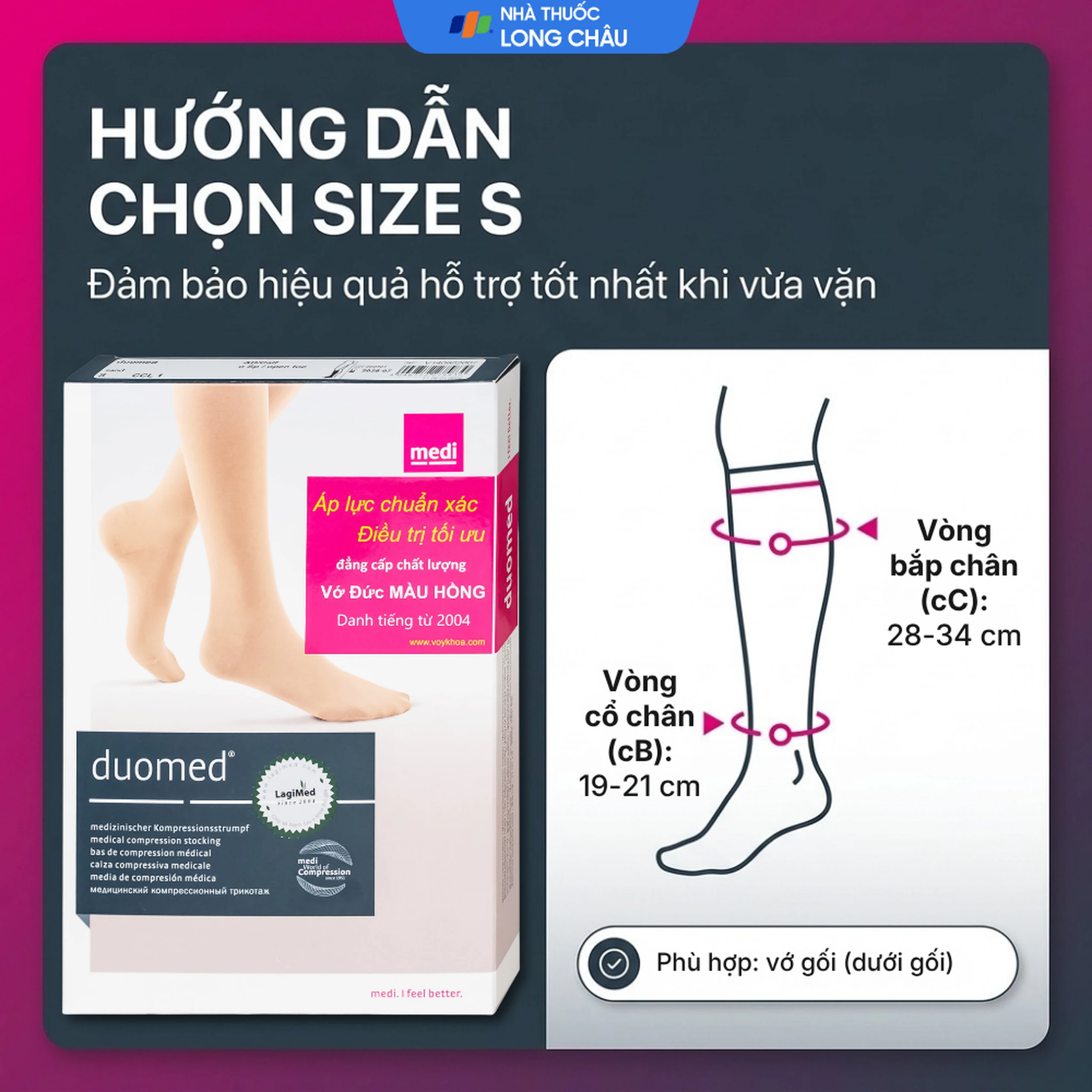 Vớ gối giãn tĩnh mạch Duomed size S 4