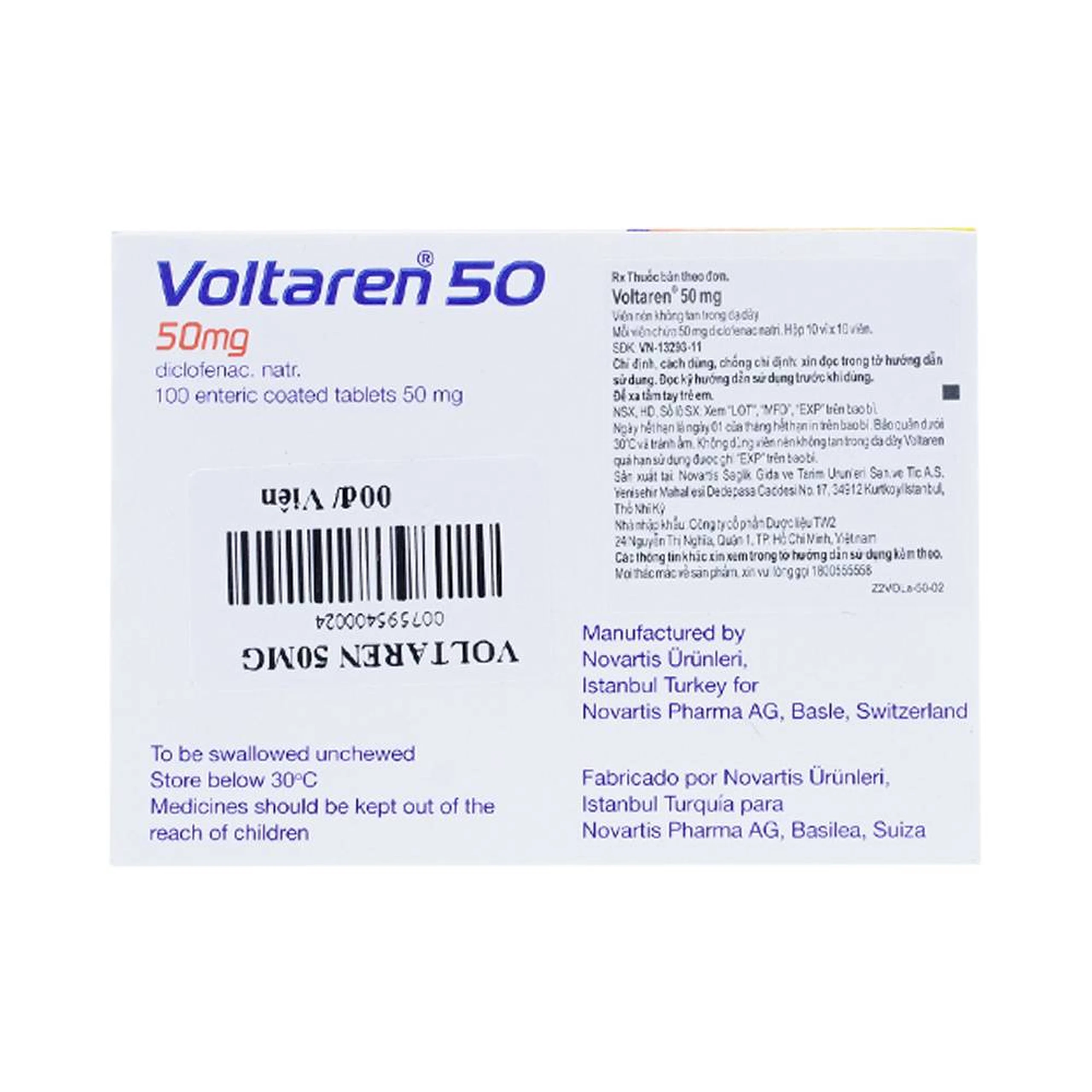 Thuốc Voltaren 50mg Novartis điều trị viêm và thoái hóa của bệnh thấp khớp (10 vỉ x 10 viên)