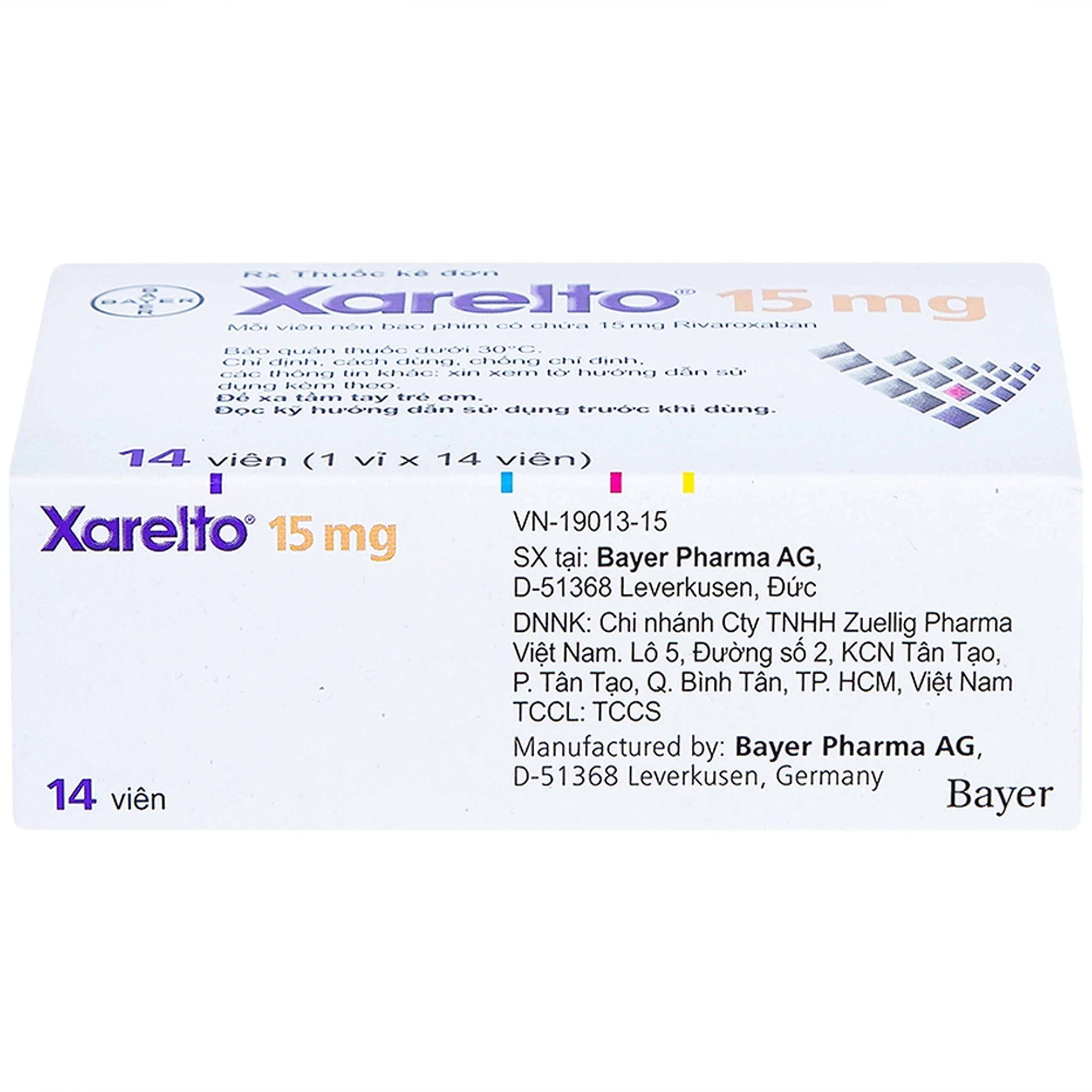 Thuốc Xarelto 15mg Bayer phòng ngừa thuyên tắc huyết khối tĩnh mạch (1 vỉ x 14 viên)