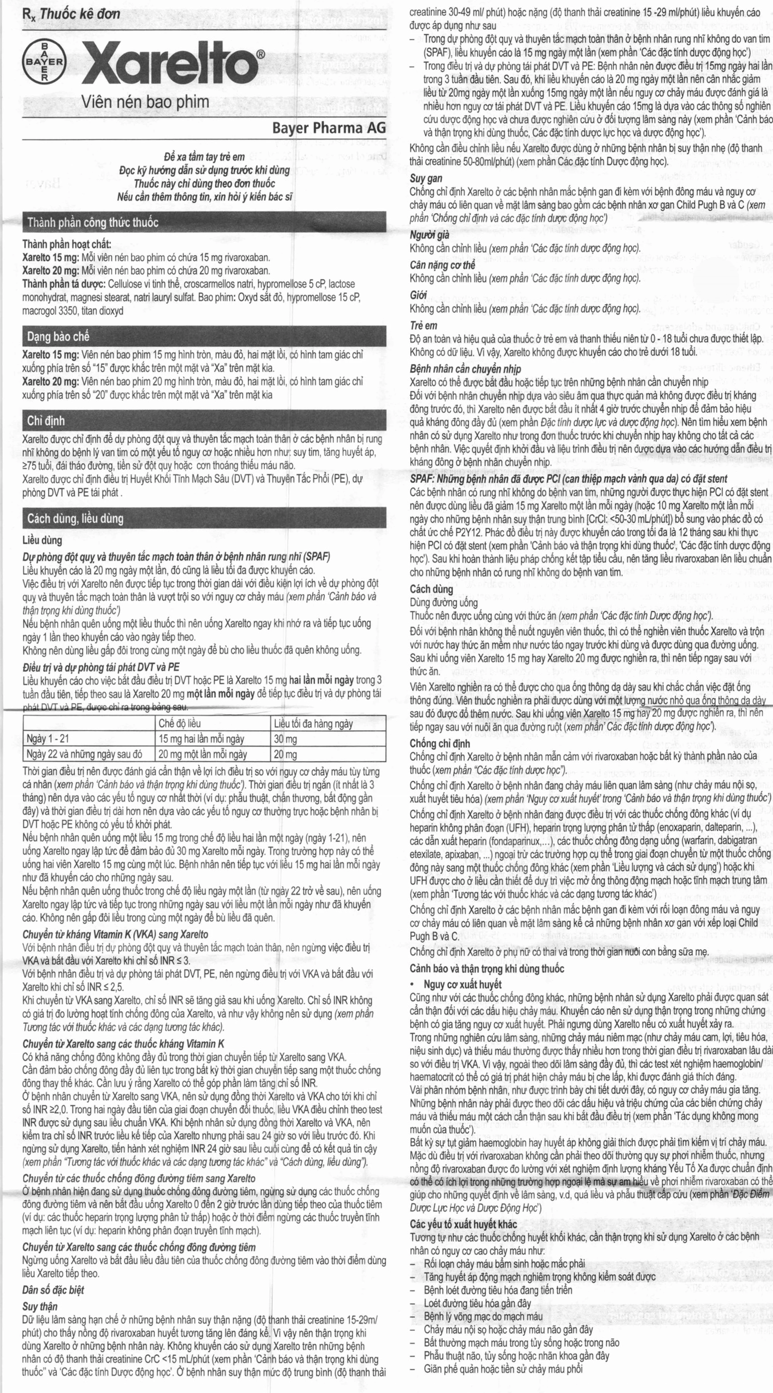 Thuốc Xarelto 20mg Bayer dự phòng đột quỵ và thuyên tắc mạch toàn thân (1 vỉ x 14 viên)