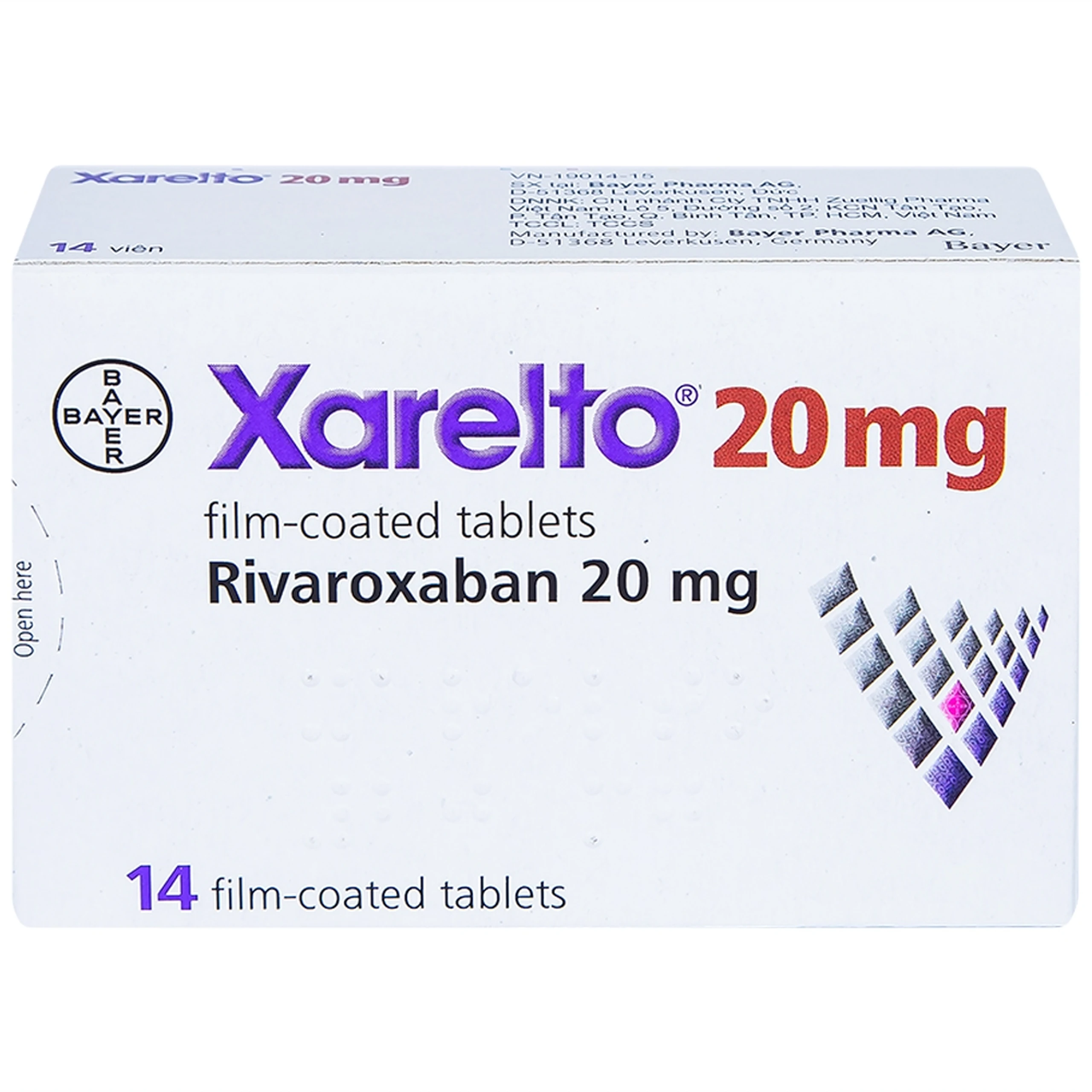Thuốc Xarelto 20mg Bayer dự phòng đột quỵ và thuyên tắc mạch toàn thân (1 vỉ x 14 viên)