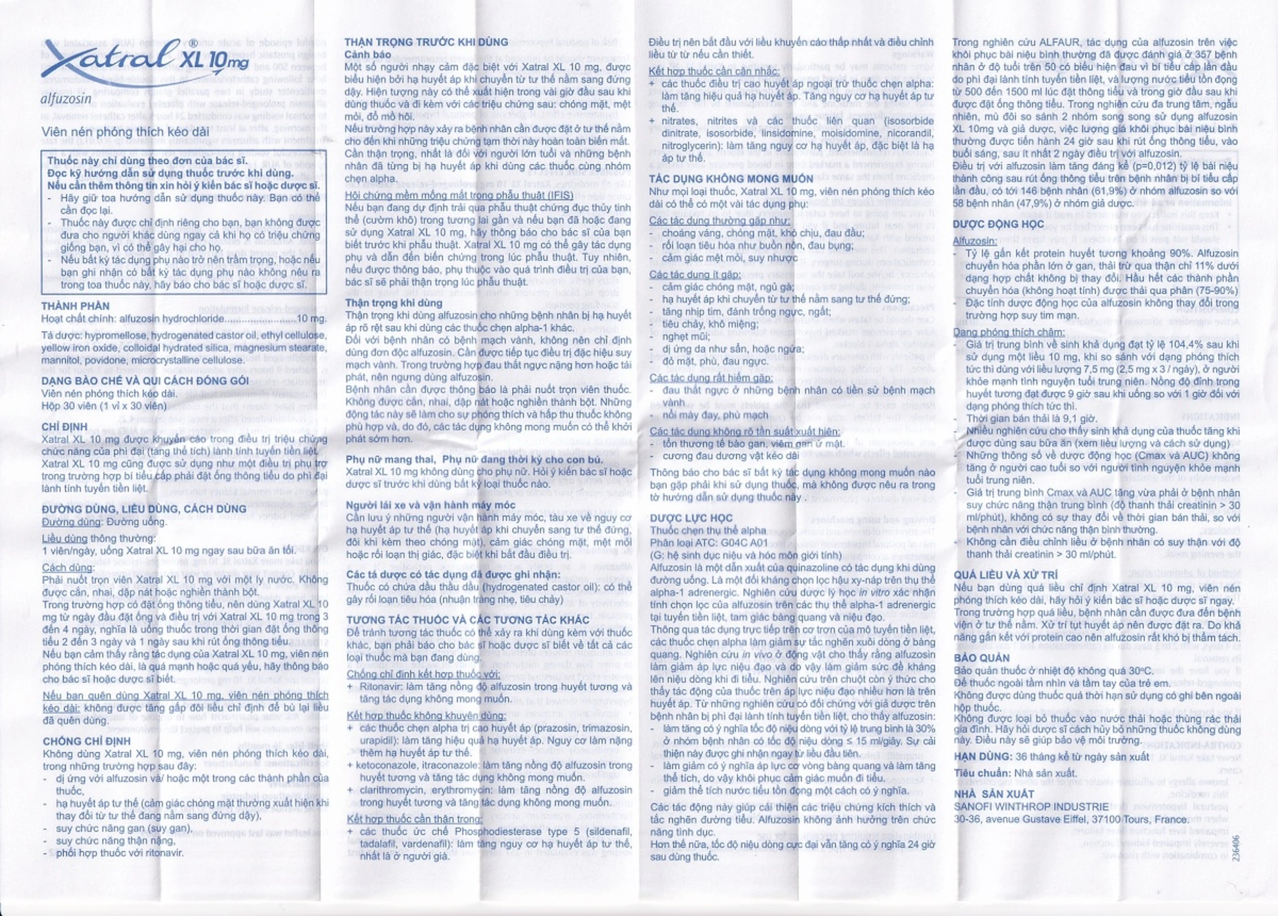 Thuốc Xatral XL 10mg điều trị triệu chứng chức năng của phì đại (1 vỉ x 30 viên) 